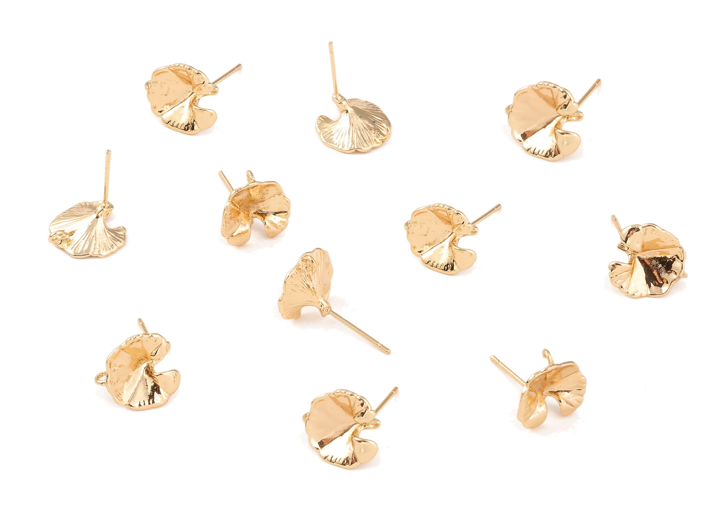 Brass Flower Earring Posts - Brass Flower Earring Stud - 18K Real Gold Plated Brass Stud - Jewelry Supplies - 12.16x11.33x0.68mm - RGP1194 - DOMEDBAZAAR