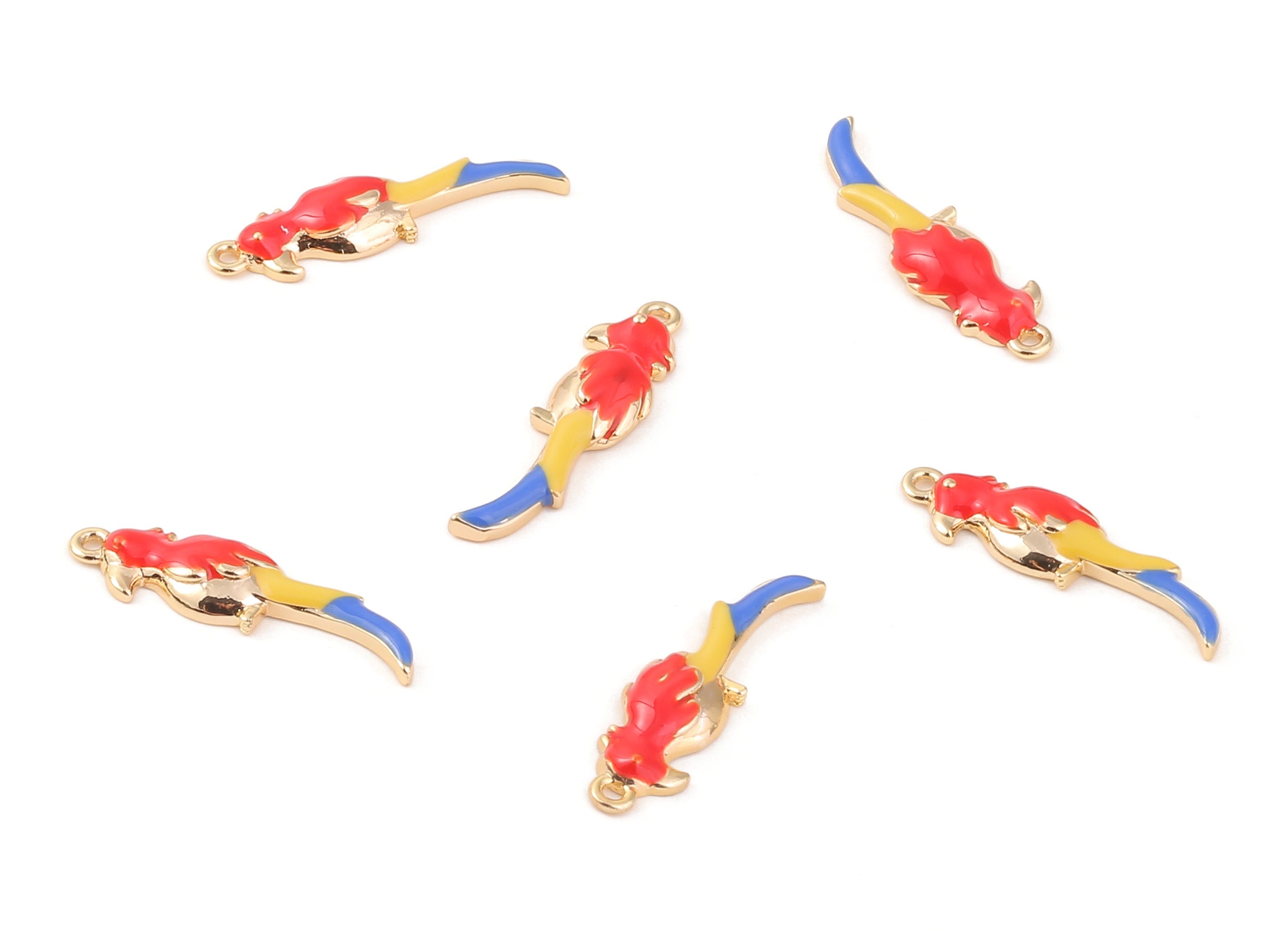Brass Parrot Earring Charms - Brass Parrot Earring Pendant - 18K Real Gold Plated Brass - Jewelry Supplies - 24.99x6.98x2.02mm - RGP1154 - DOMEDBAZAAR