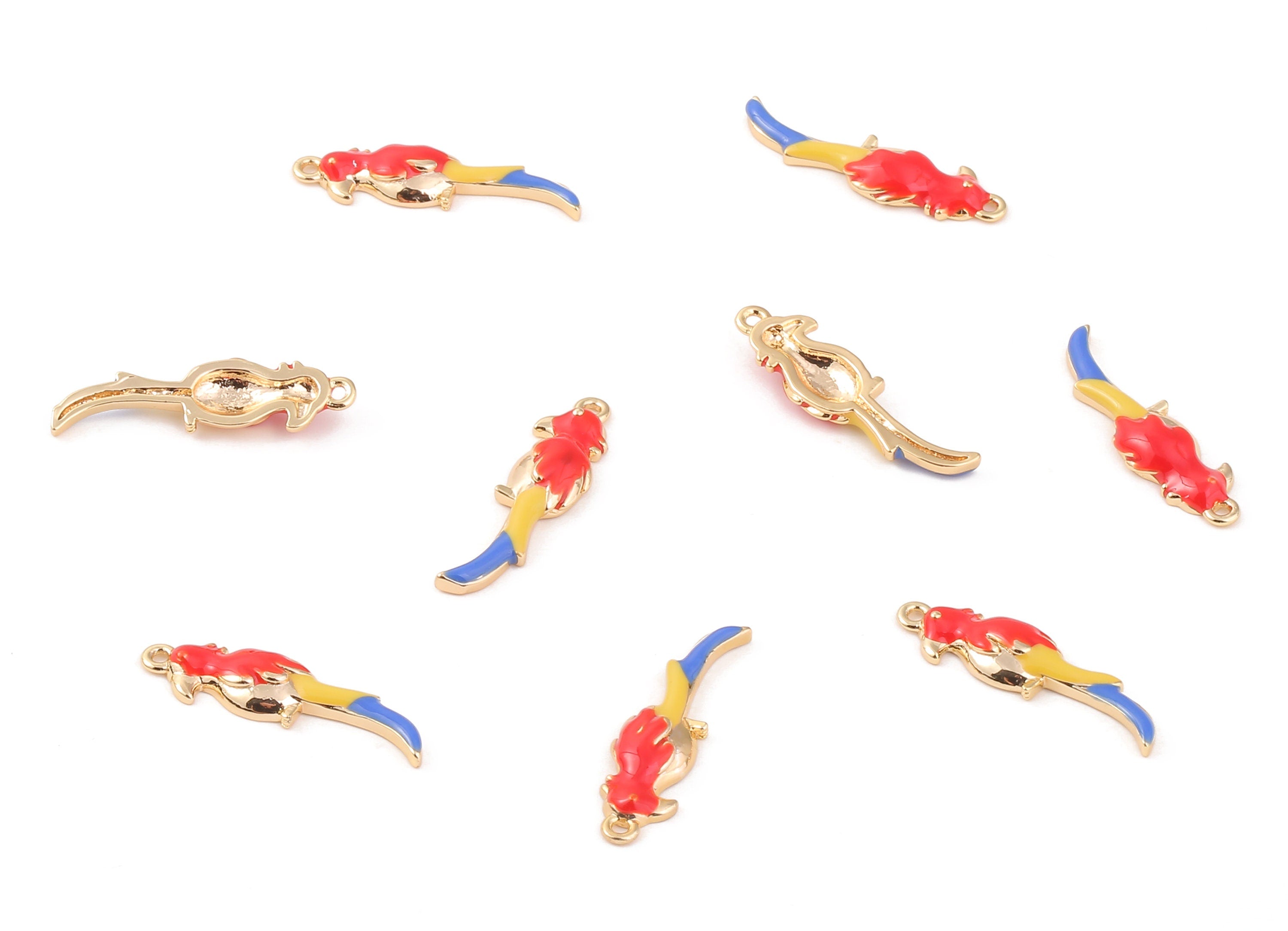 Brass Parrot Earring Charms - Brass Parrot Earring Pendant - 18K Real Gold Plated Brass - Jewelry Supplies - 24.99x6.98x2.02mm - RGP1154 - DOMEDBAZAAR