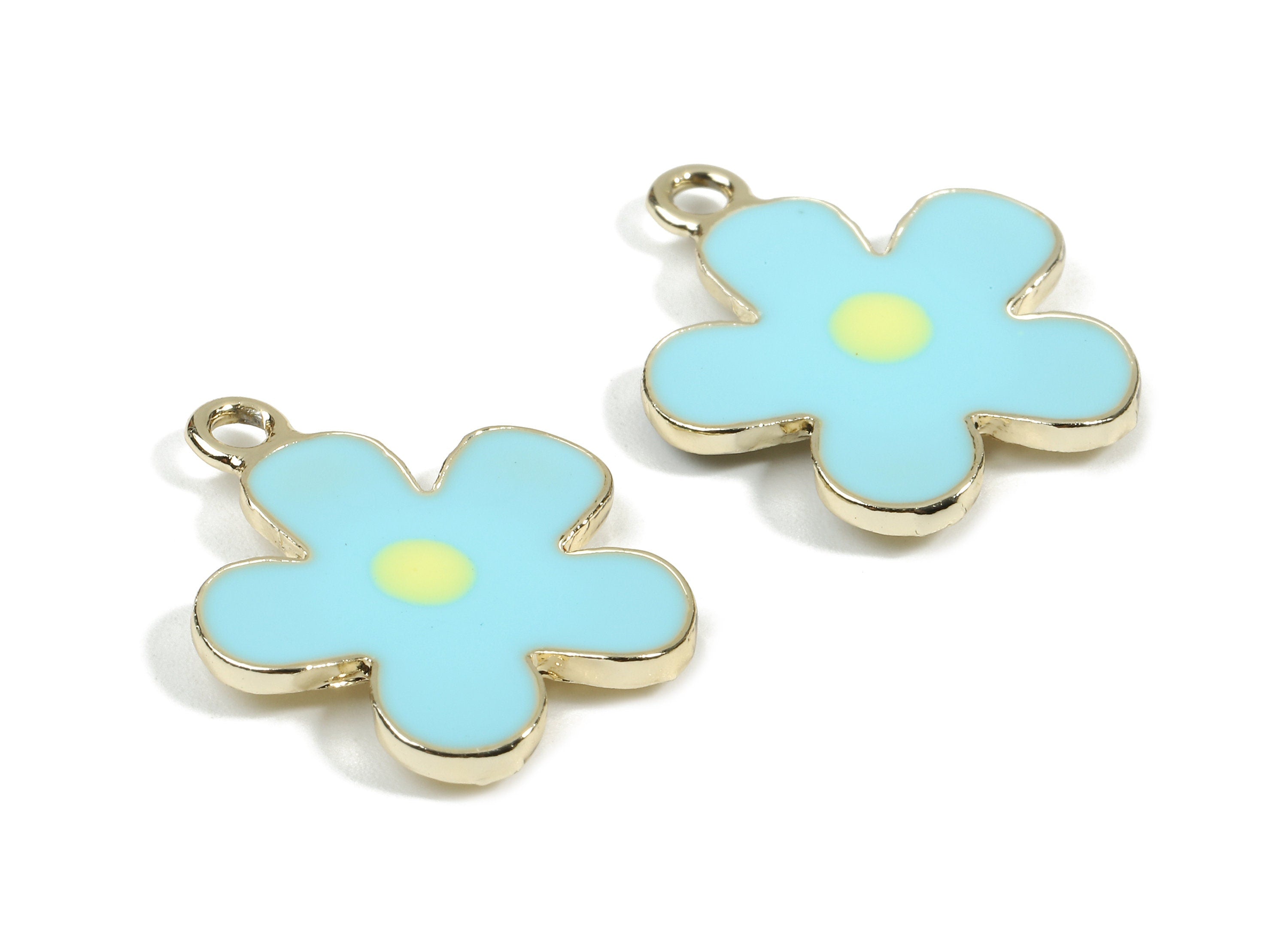 Alloy Flower Charms - Zinc Alloy Flower Earring - Bracelet Pendant - Enamel Pendant - Gold Tone Plated - 22.62x18.83x1.86mm - ZZ1545 - DOMEDBAZAAR