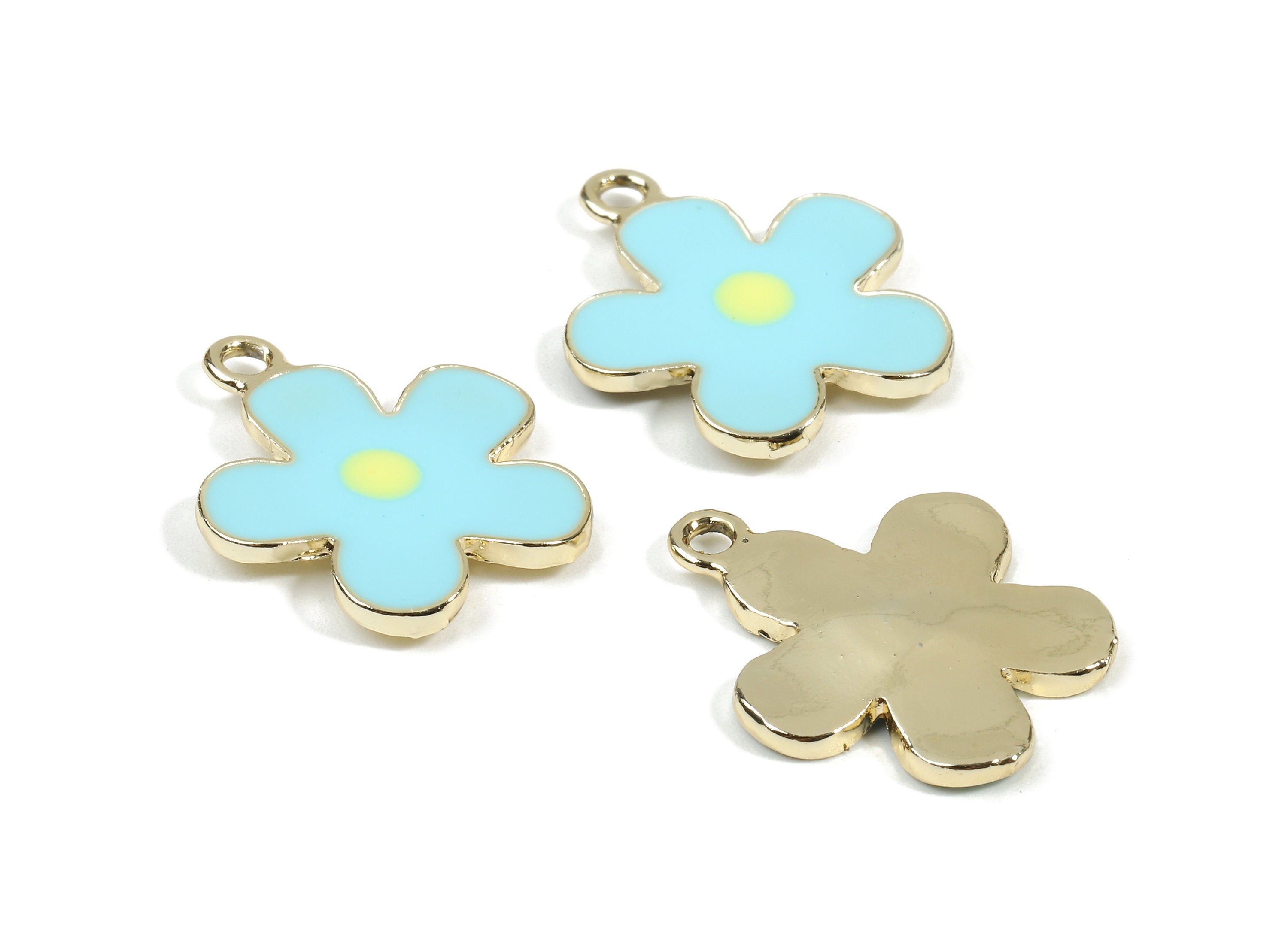 Alloy Flower Charms - Zinc Alloy Flower Earring - Bracelet Pendant - Enamel Pendant - Gold Tone Plated - 22.62x18.83x1.86mm - ZZ1545 - DOMEDBAZAAR
