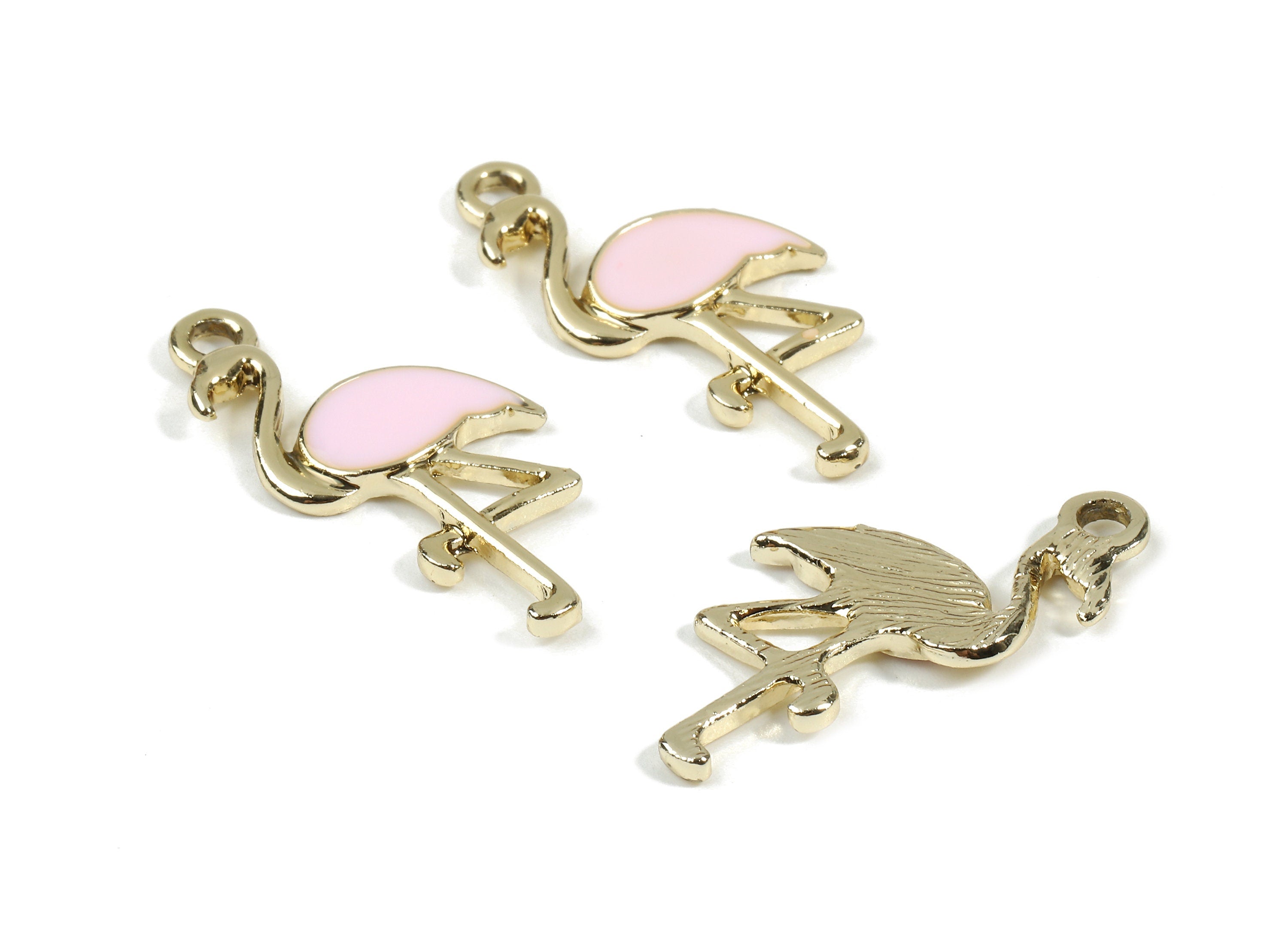 Alloy Flamingo Charms - Zinc Alloy Flamingo Earring - Bracelet Pendant - Enamel Pendant - Gold Tone Plated - 29.23x13.68x2.11mm - ZZ1549 - DOMEDBAZAAR