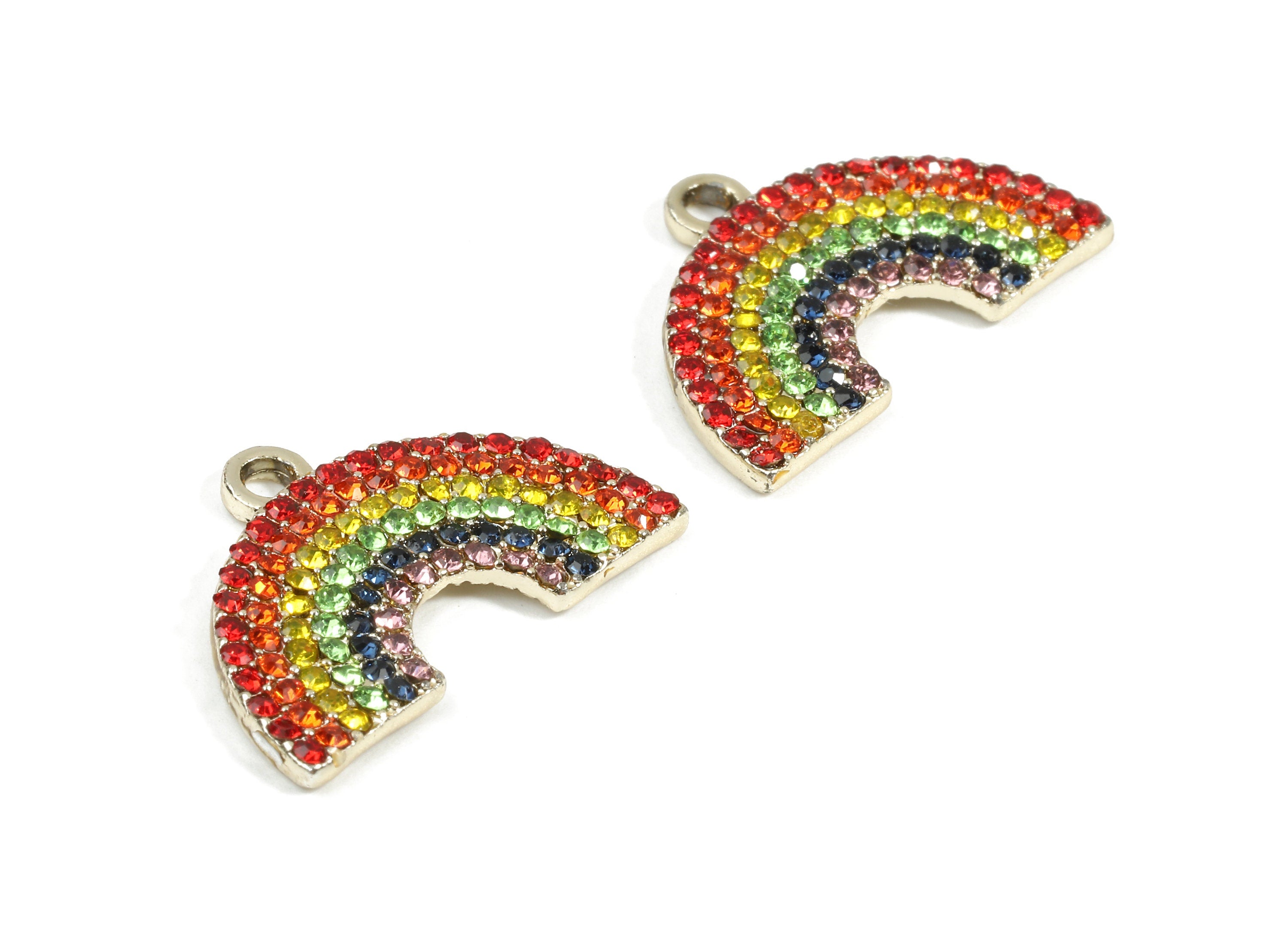 Alloy Rainbow Charms - Zinc Alloy Rainbow Earrings - Alloy Glass Beads Pendant - Rainbow Gold Tone Plated - 24.3x16.59x2.16mm - ZZ1546 - DOMEDBAZAAR