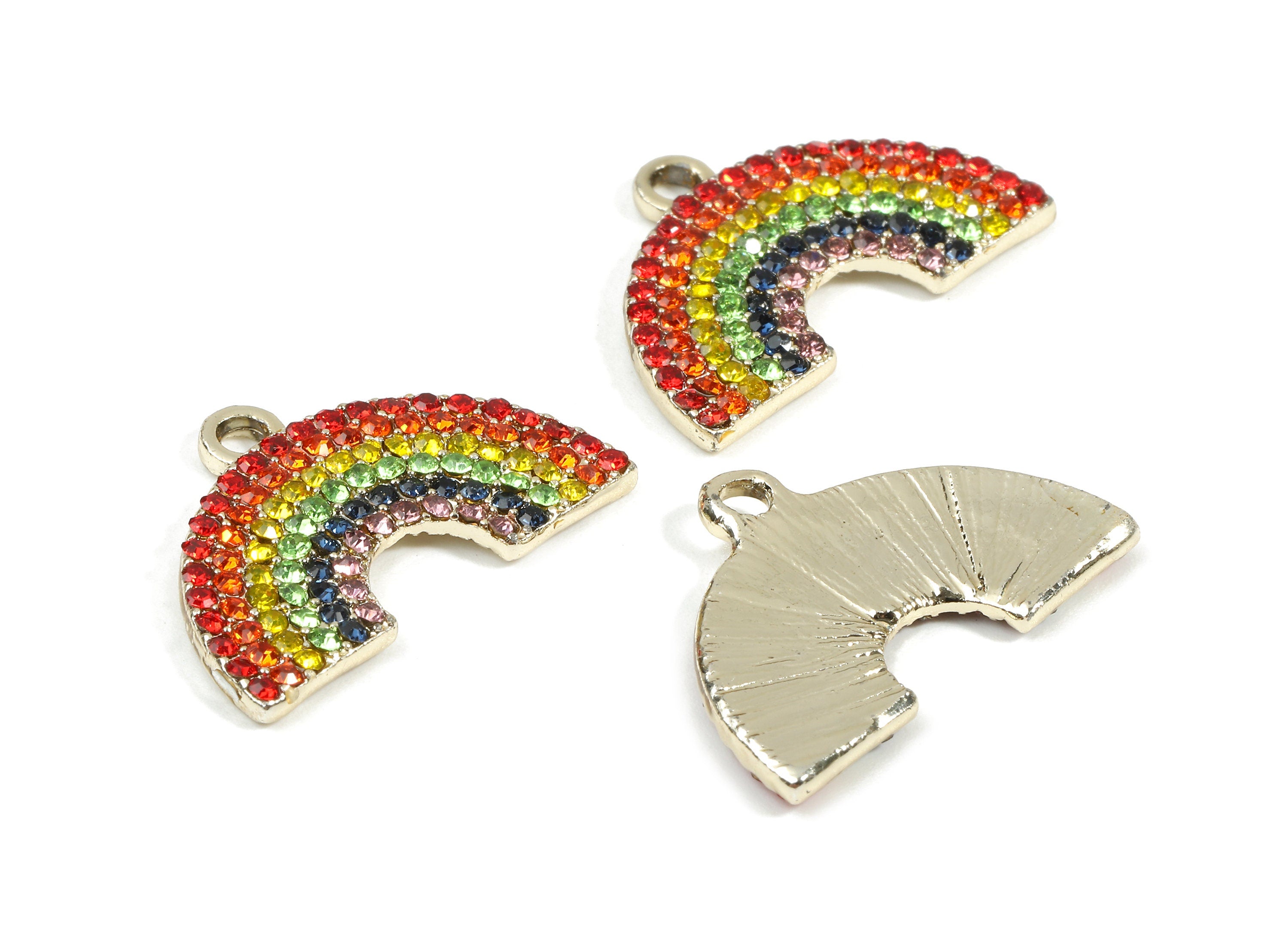 Alloy Rainbow Charms - Zinc Alloy Rainbow Earrings - Alloy Glass Beads Pendant - Rainbow Gold Tone Plated - 24.3x16.59x2.16mm - ZZ1546 - DOMEDBAZAAR