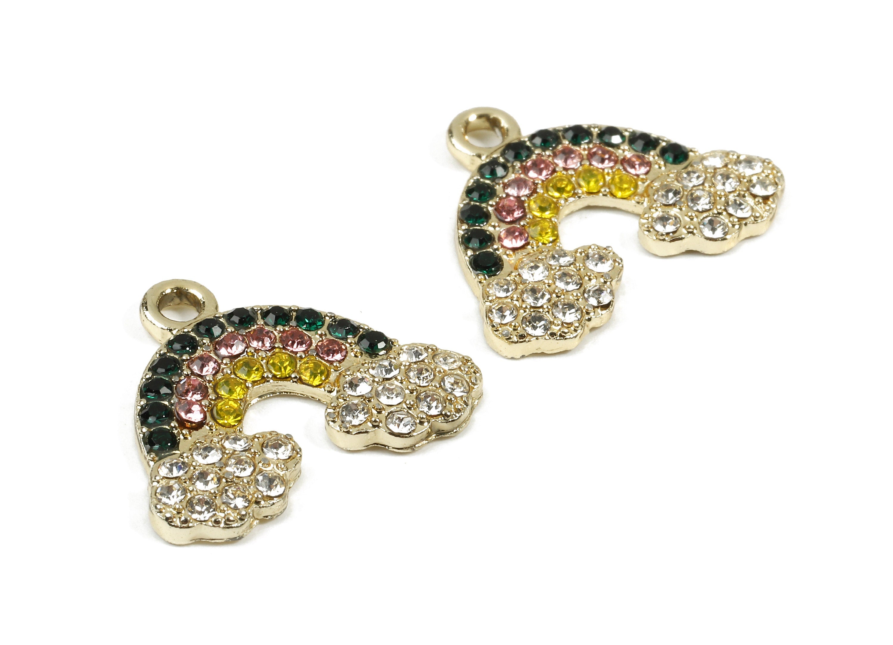 Alloy Rainbow Charms - Zinc Alloy Rainbow Earrings - Alloy Glass Beads Pendant - Rainbow Gold Tone Plated - 21.11x17.7x1.87mm - ZZ1541 - DOMEDBAZAAR