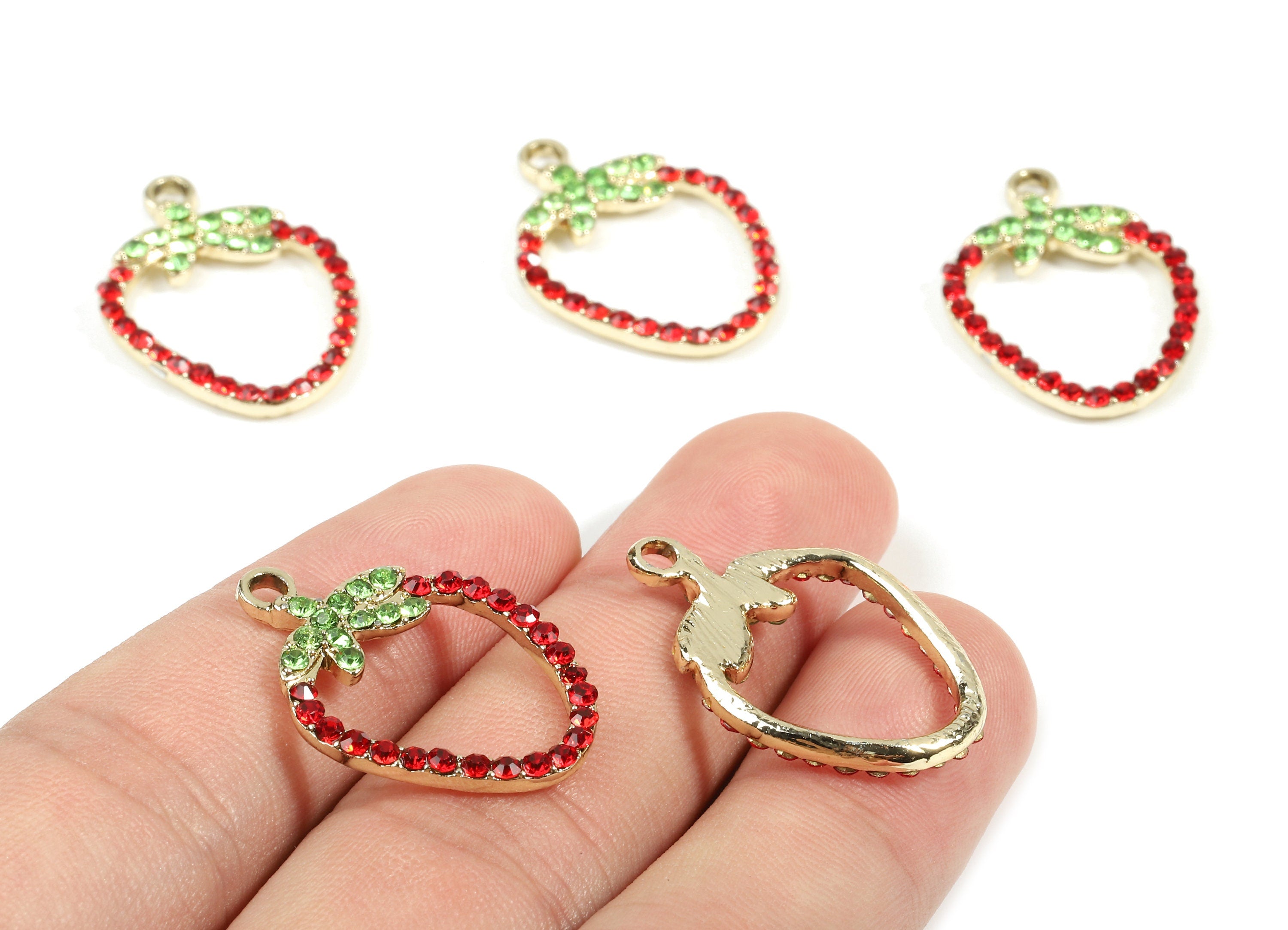 Alloy Strawberry Charms - Zinc Alloy Strawberry Earrings - Alloy Glass Beads Pendant - Gold Tone Plated - 26.67x18.7x2.52mm - ZZ1550 - DOMEDBAZAAR