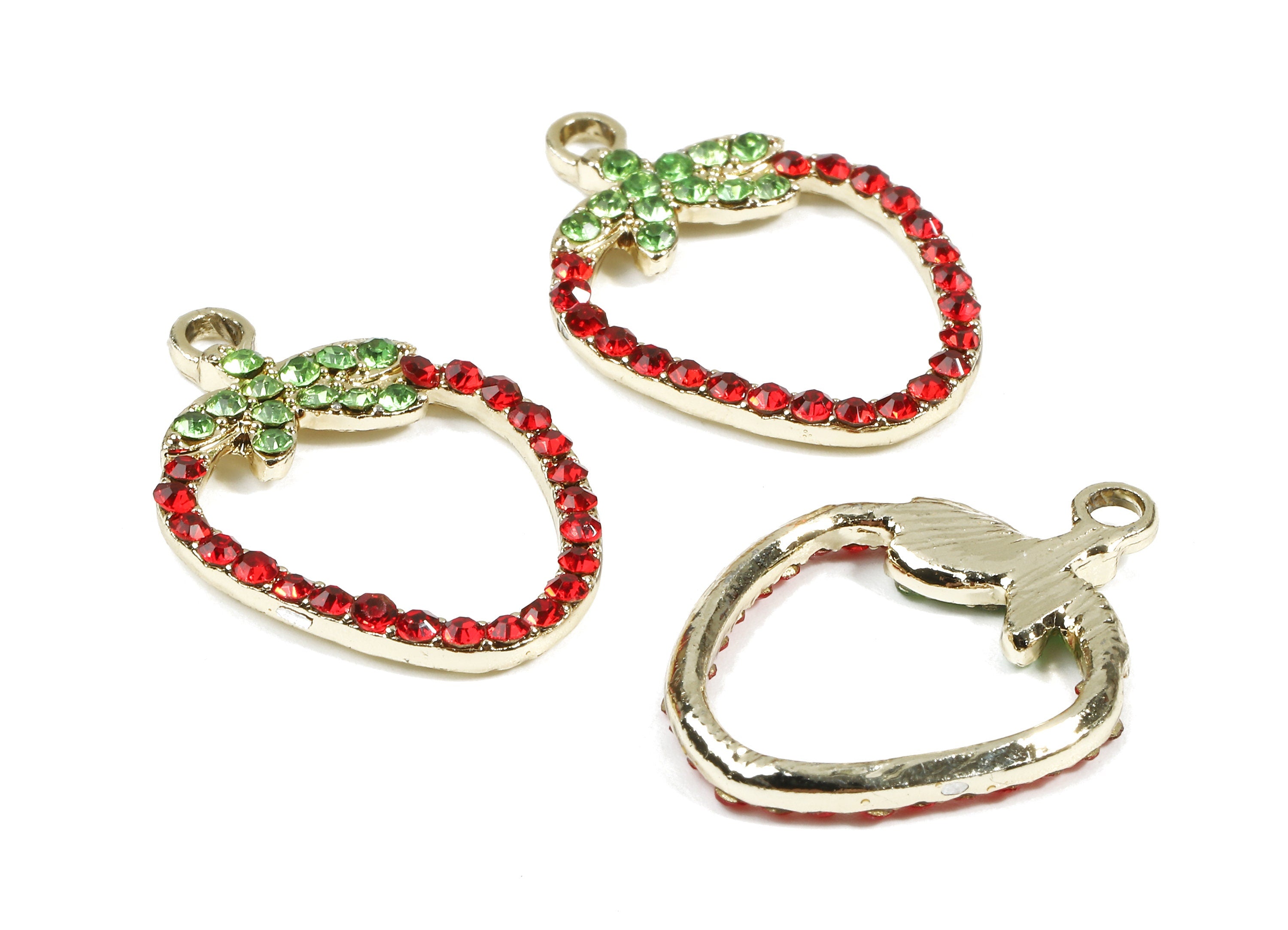 Alloy Strawberry Charms - Zinc Alloy Strawberry Earrings - Alloy Glass Beads Pendant - Gold Tone Plated - 26.67x18.7x2.52mm - ZZ1550 - DOMEDBAZAAR