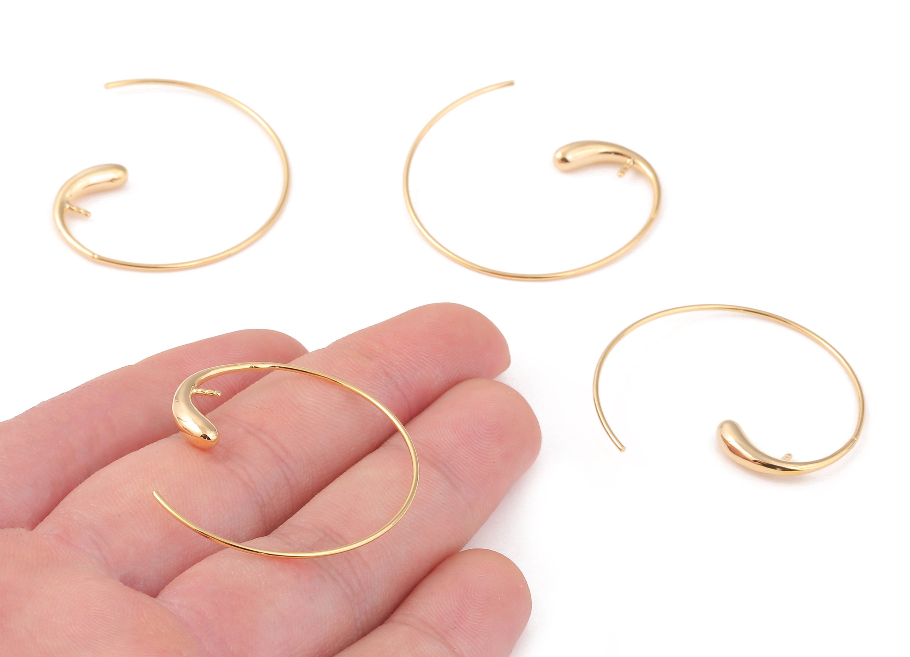 Brass C Earring Wire For Pearl - Brass C Earring Post - 18K Real Gold Plated Brass Stud - Jewelry Supplies - 36.84x32.48mm - RGP1082 - DOMEDBAZAAR