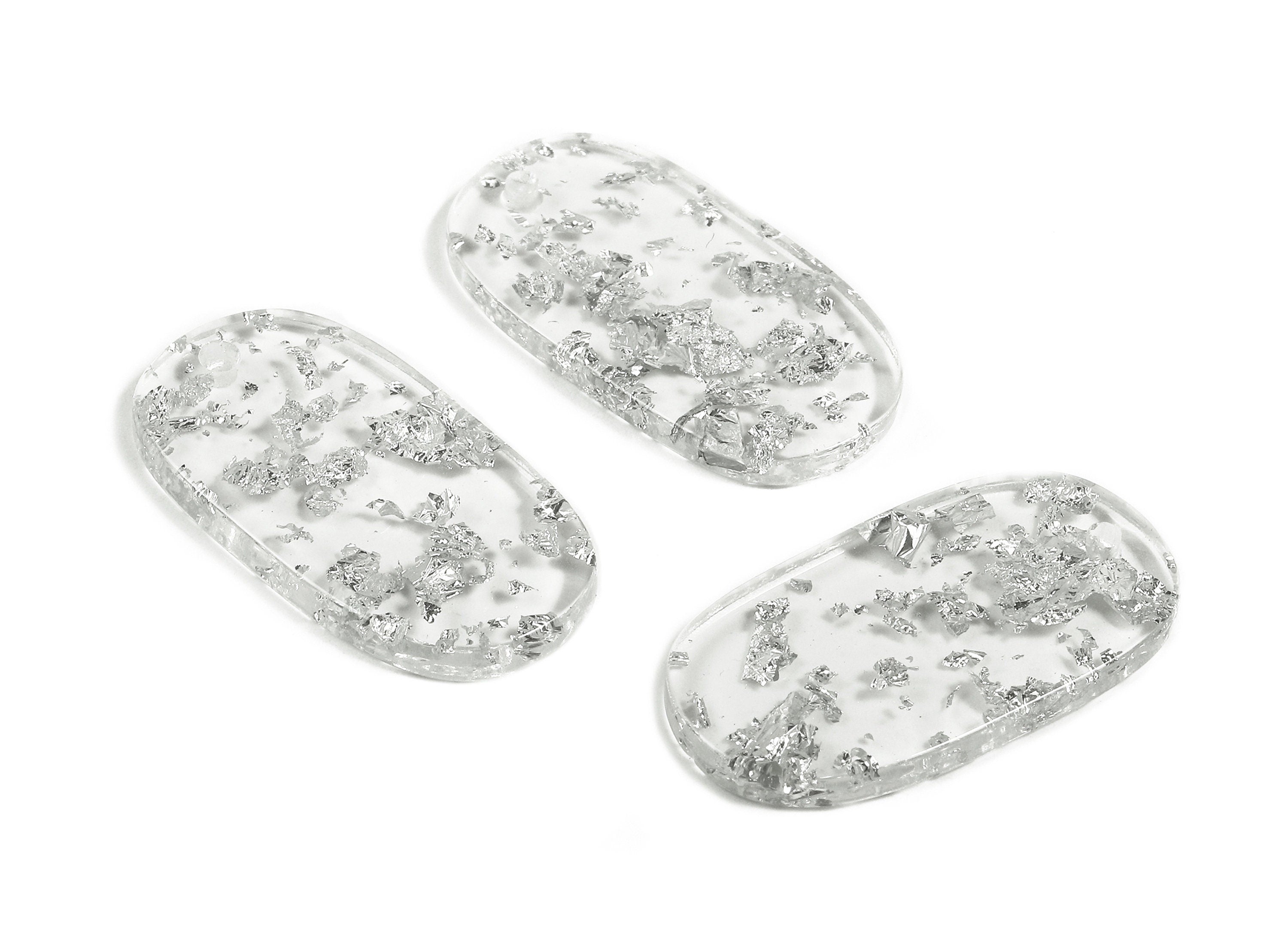 Acetate Oval Charms - Oval Earrings and Pendant - Oval Silver Foil & Confetti - Color Code:A266 - 26.63x13.9x2.7mm - AC1156-A254 - DOMEDBAZAAR