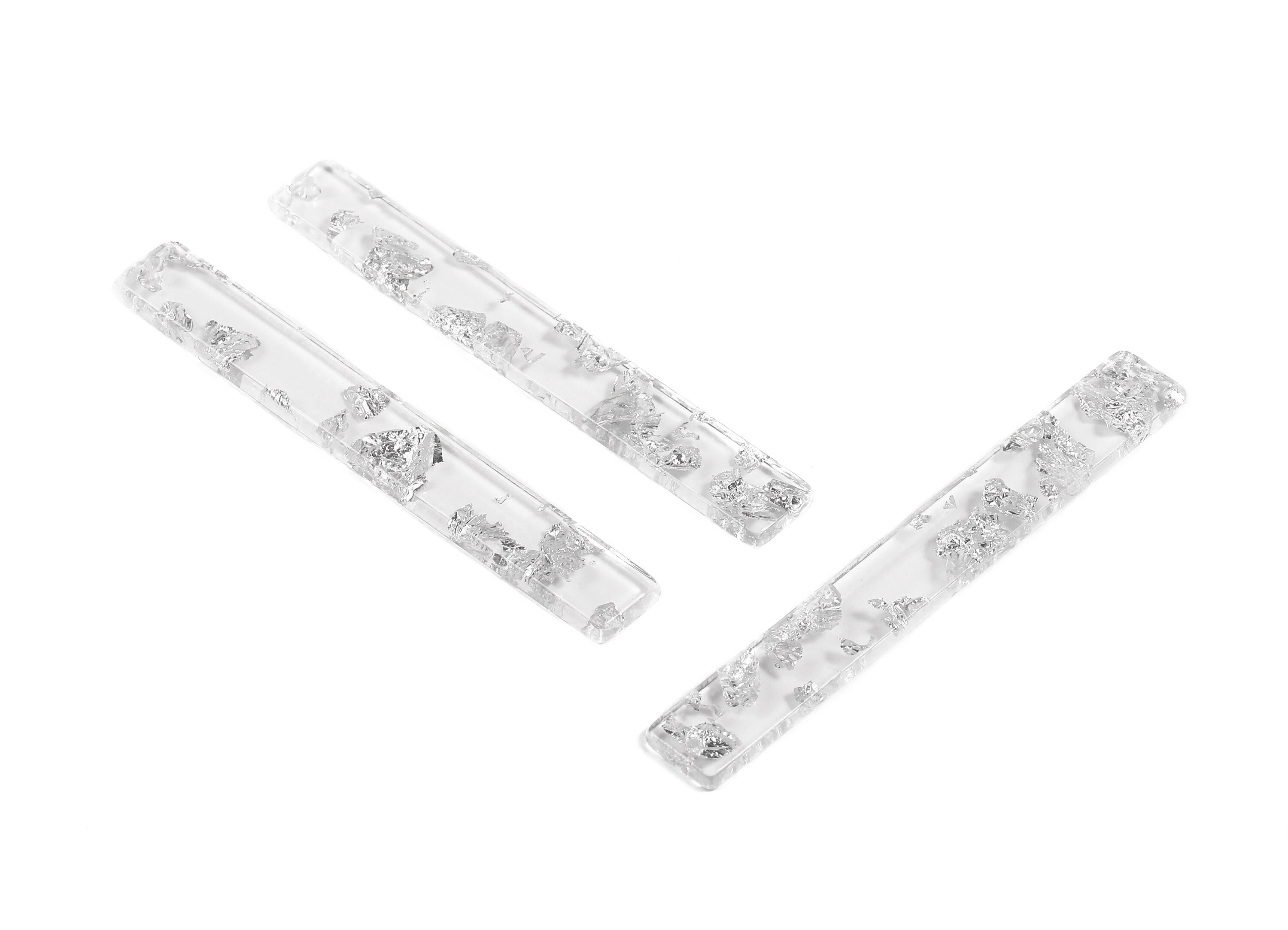 Acetate Stick Charm - Bar Earrings and Pendant - Silver Foil & Confetti - Earring Findings - Color Code: A254 - 59.7x7.8x2.5mm - AC1049-A254 - DOMEDBAZAAR