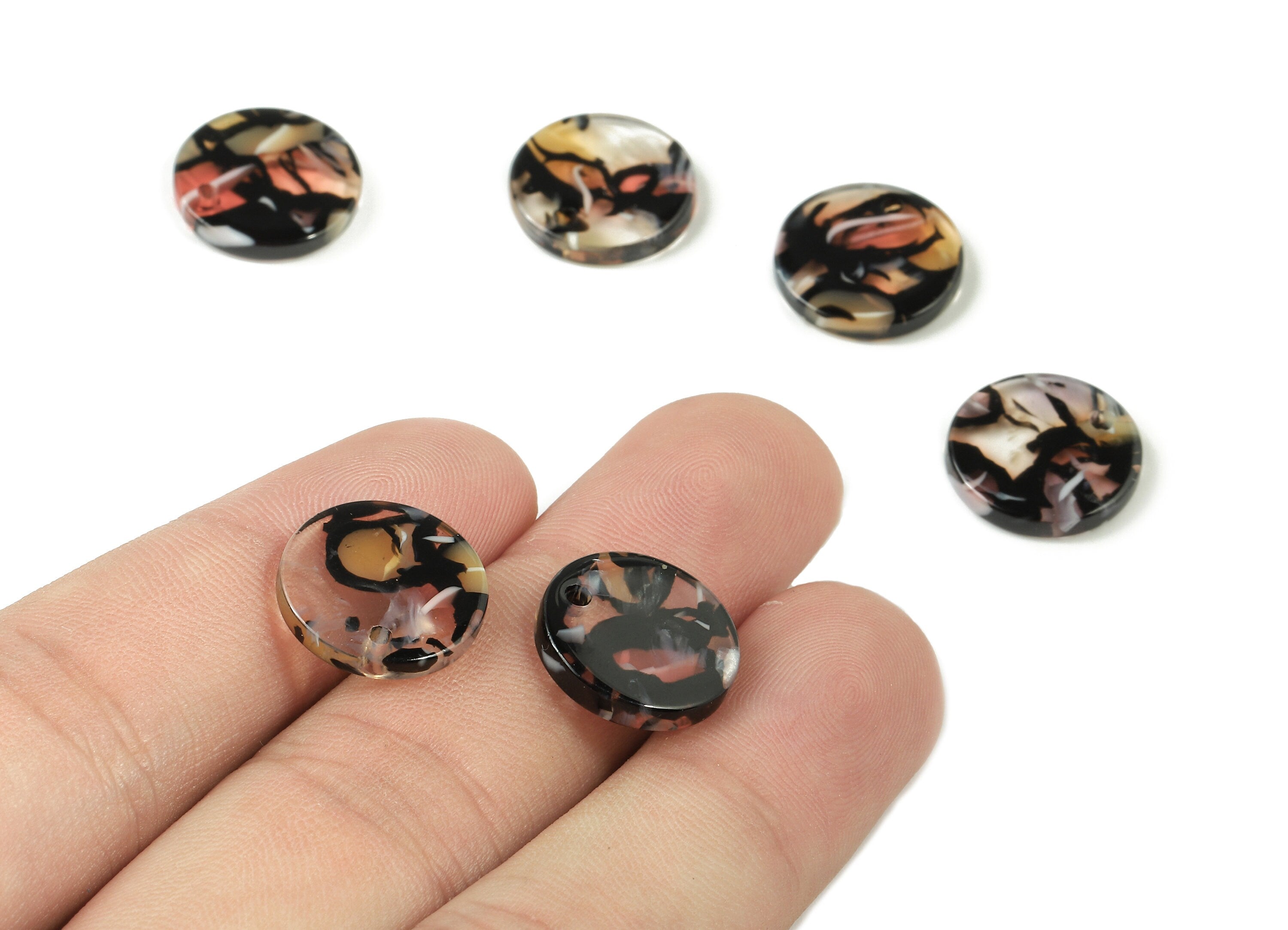 Acetate Round Charms - Round Earrings and Pendant - Earring Findings - Jewelry Supplies - Color Code:A343 - 14.73x14.73x2.48mm - AC1064-A343 - DOMEDBAZAAR