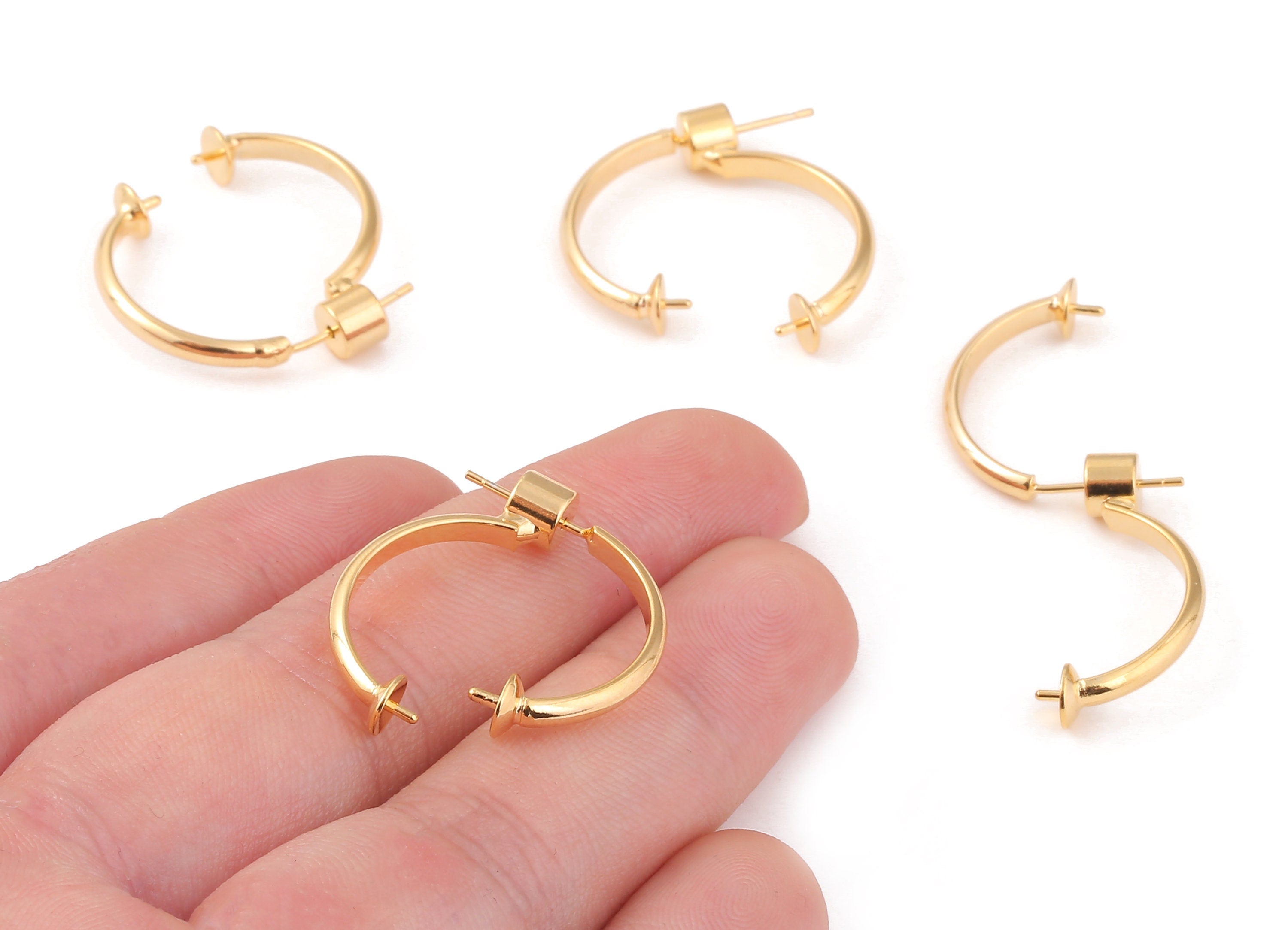 Brass Ear Wire Earing Post - Brass Earing Stud For Pearl - 18K Real Gold Plated Brass Stud - Jewelry Supplies - 27.88x21.63mm - RGP1056 - DOMEDBAZAAR