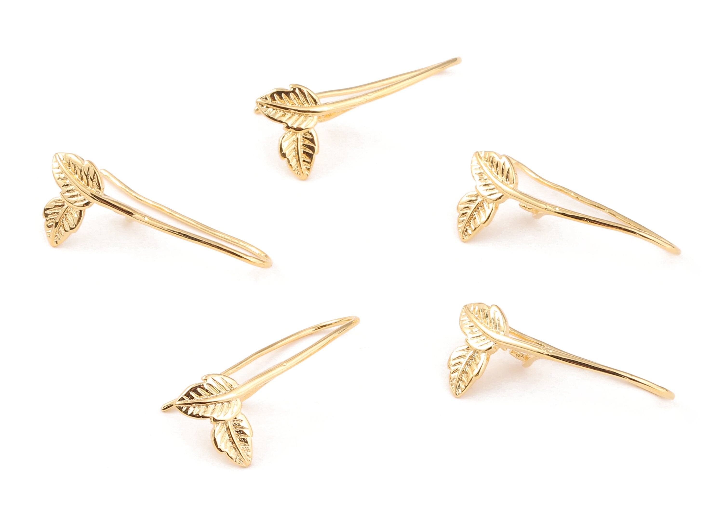 Brass Leaf Earring Wire - Earring hooks - 18K Real Gold Plated Ear Wire - Jewelry Supplies Jewelry Supplies - 30.52x16.53x1.8mm - RGP1068 - DOMEDBAZAAR