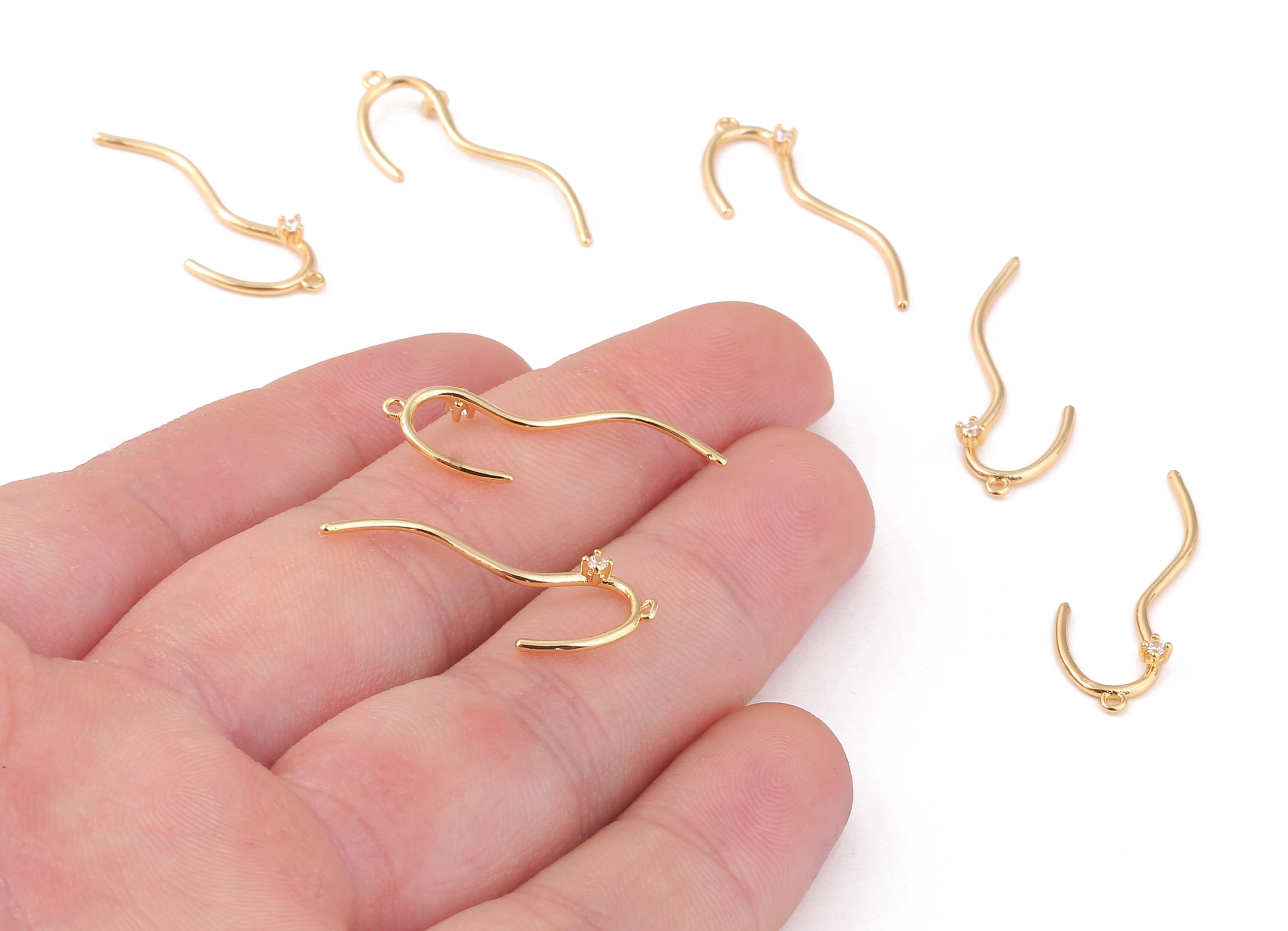 Brass Wire Earring Charms - Zircon Wire Earring Pendant - 18K Real Gold Plated Brass - Necklace Pendant - 28.56x2.84mm - RGP1157 - DOMEDBAZAAR