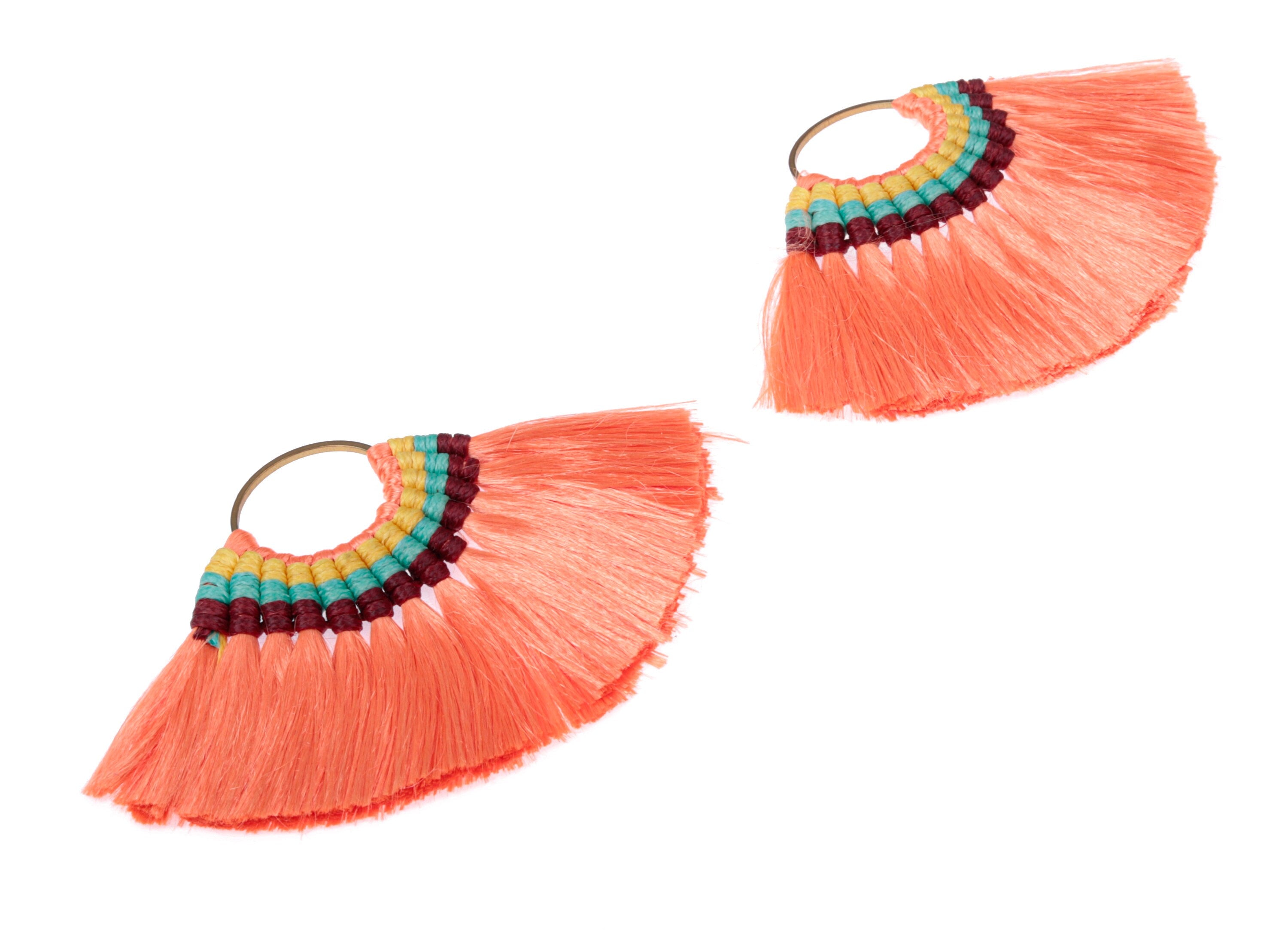 Fan Tassel Earring Charms With Ring - Silky Tassel Pendant - Fan Ring Earrings - Earring Accessories - 71.54x51.55x4.6mm - TS1097 - DOMEDBAZAAR