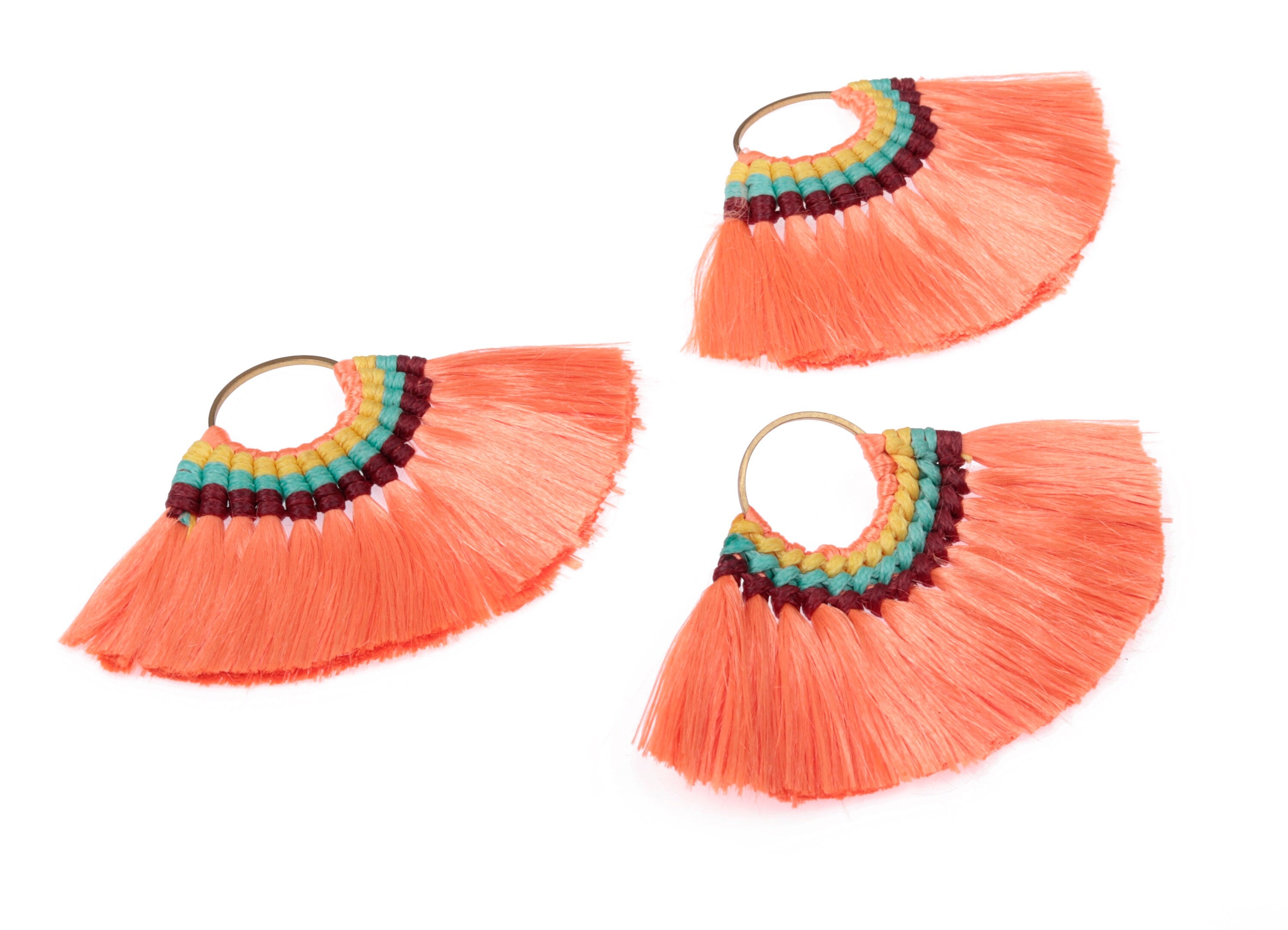 Fan Tassel Earring Charms With Ring - Silky Tassel Pendant - Fan Ring Earrings - Earring Accessories - 71.54x51.55x4.6mm - TS1097 - DOMEDBAZAAR