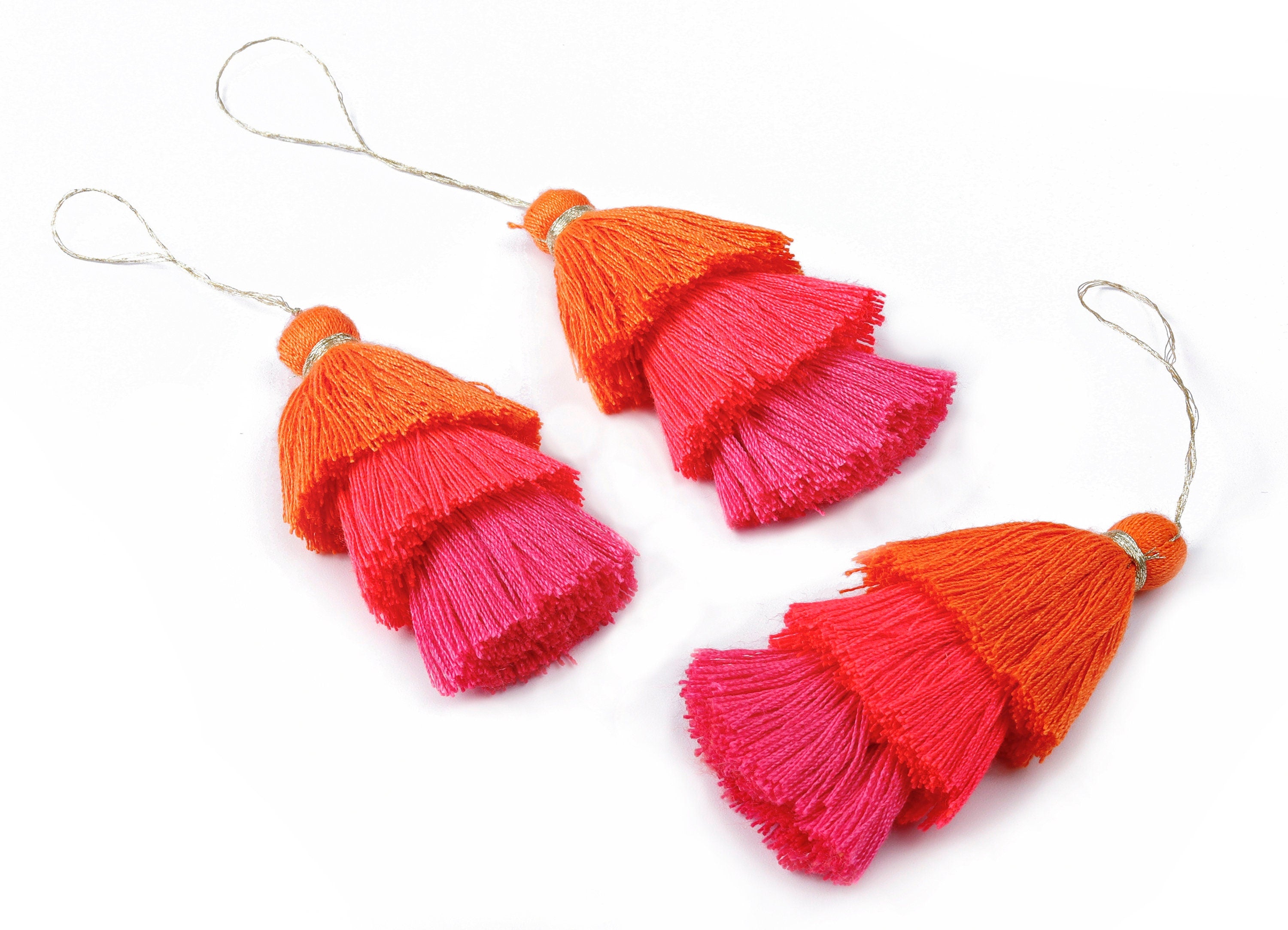 3 Layers Tassel Charms - Tiered Tassel Earrings - Stacked Tassel Pendant - Tiered Tassels for Earrings and Key Chain - 79.7x18.32mm - TS1044 - DOMEDBAZAAR