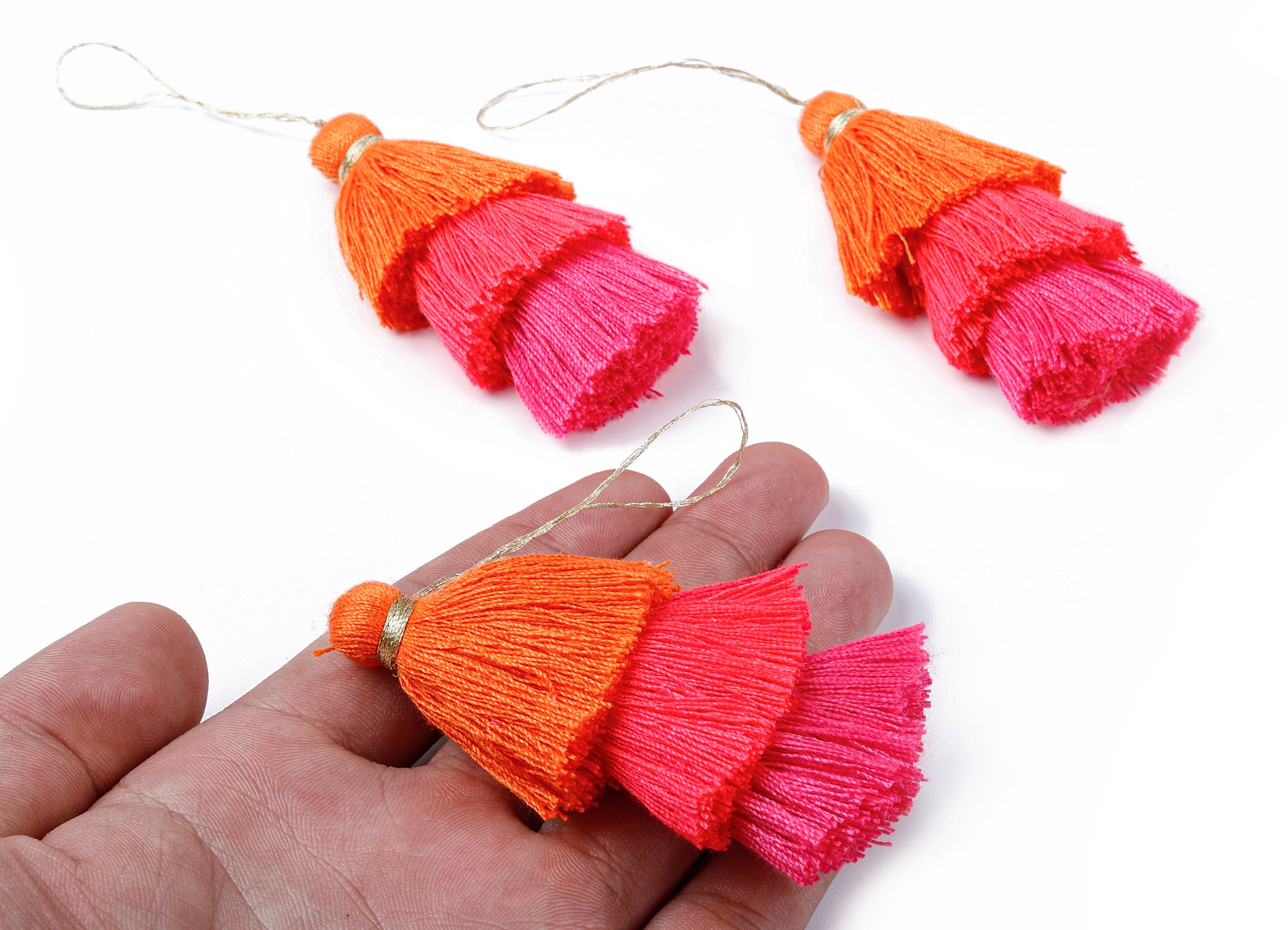 3 Layers Tassel Charms - Tiered Tassel Earrings - Stacked Tassel Pendant - Tiered Tassels for Earrings and Key Chain - 79.7x18.32mm - TS1044 - DOMEDBAZAAR