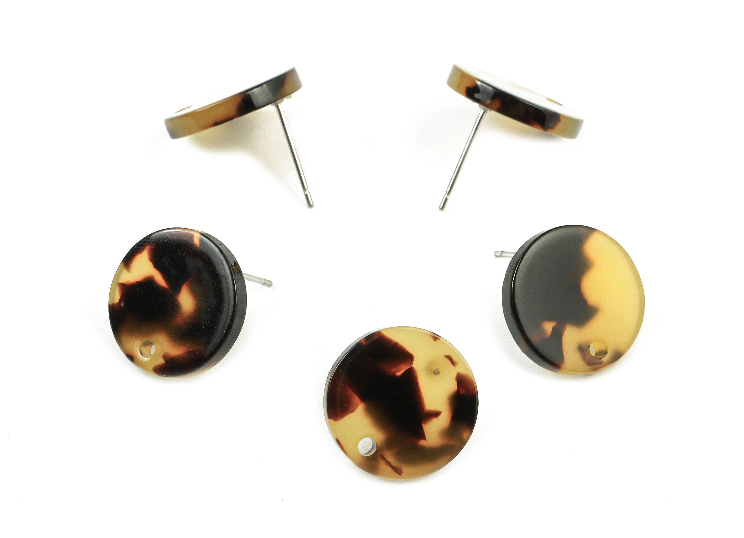 Acetate Round Earring Stud - Tortoise Shell Earring Post - Earring Stud Findings - Color Code: A02 - 14.84x14.84x2.49mm - AC1385-A02 - DOMEDBAZAAR