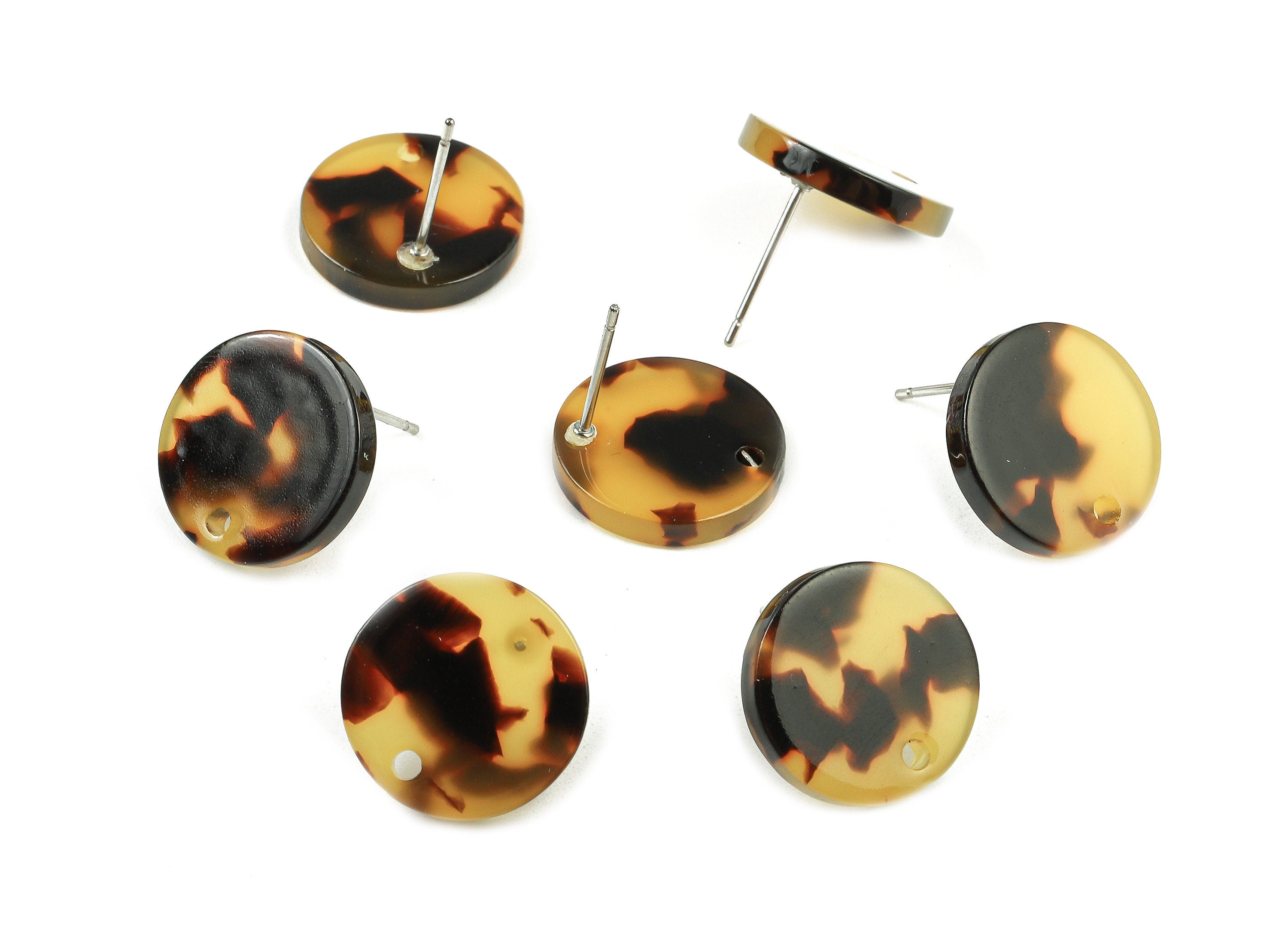 Acetate Round Earring Stud - Tortoise Shell Earring Post - Earring Stud Findings - Color Code: A02 - 14.84x14.84x2.49mm - AC1385-A02 - DOMEDBAZAAR