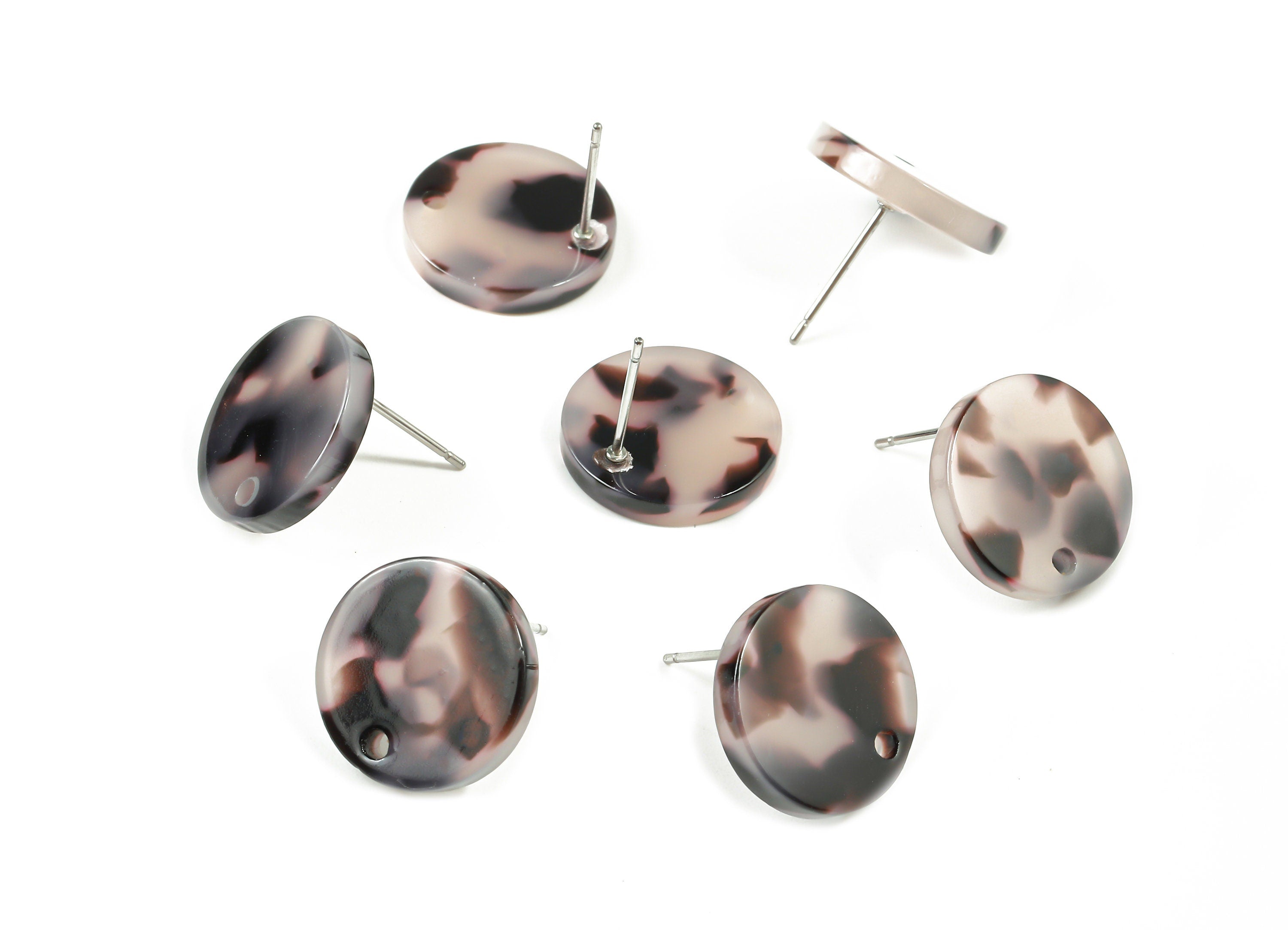 Acetate Round Earring Stud - Blonde Tortoise Shell Earring Post - Earring Stud Findings - Color Code: A06 - 14.84x14.84x2.49mm - AC1385-A06 - DOMEDBAZAAR