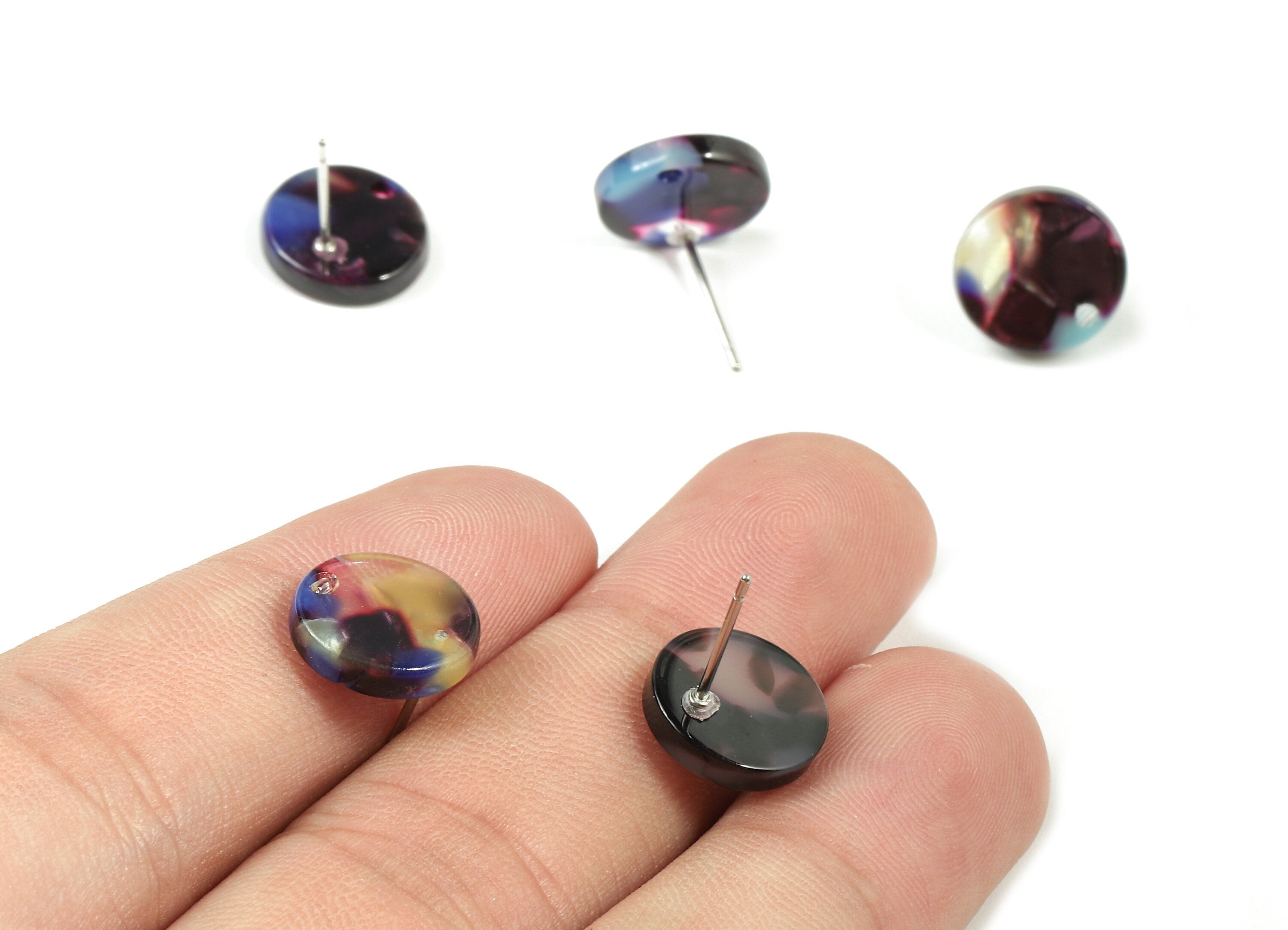 Acetate Round Earring Stud - Acetate Round Earring Post - Earring Post Findings - Color Code: A23 - 11.6x11.6x2.95mm - AC1139-A23 - DOMEDBAZAAR