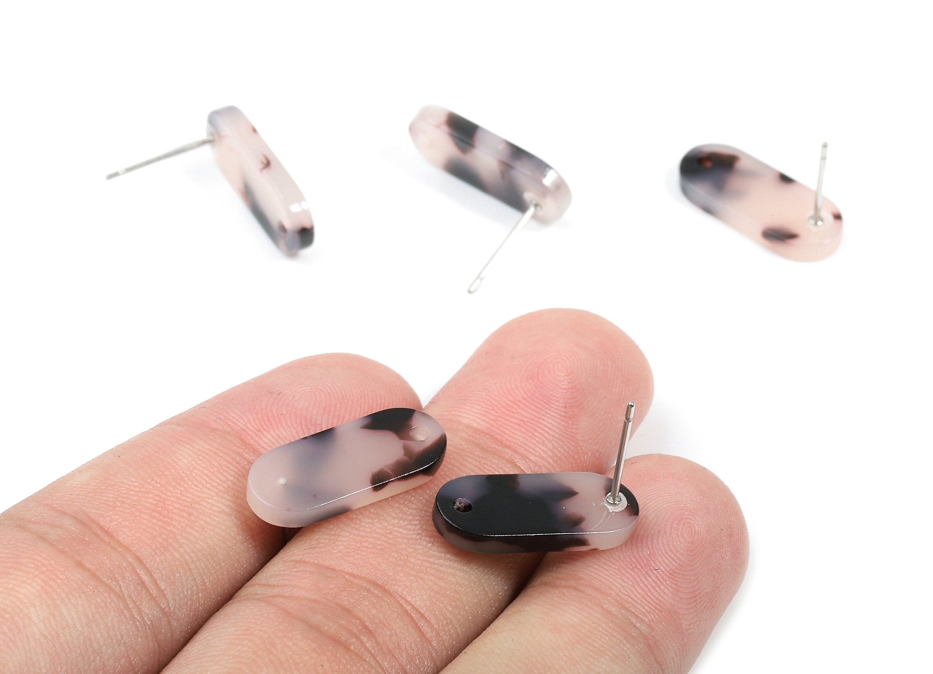 Acetate Acrylic Oval Earring Post Charms - Blond Tortoise Shell Stud Earrings - Color Code: A06 - 18.78x7.85x2.7mm - AC1276-A06 - DOMEDBAZAAR