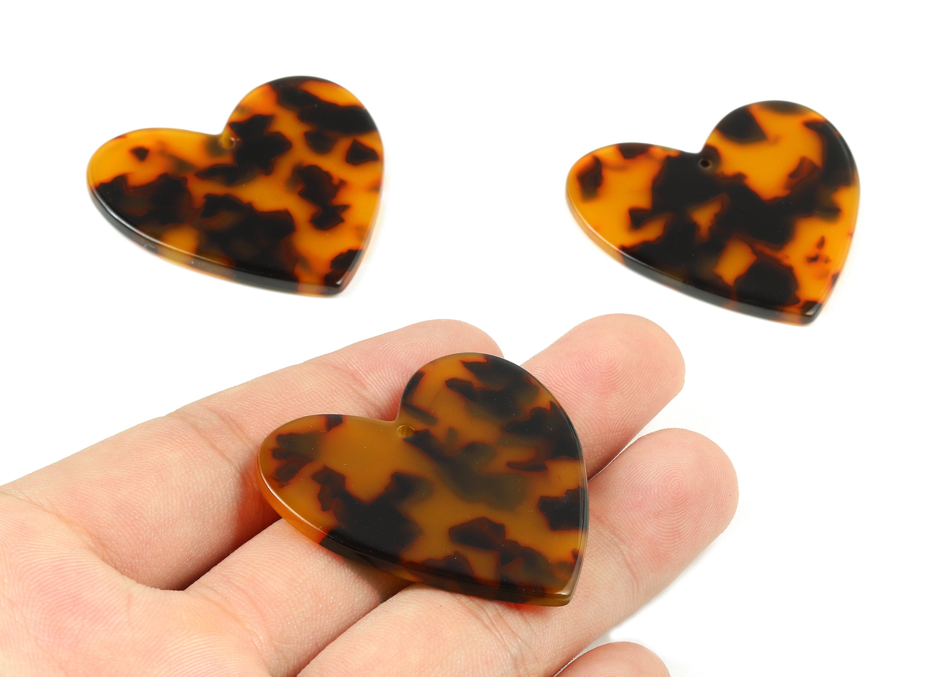 Acetate Heart Charms - Tortoise Shell Earrings - Heart Pendant - Jewelry Making Supplies - Color Code: A04 - 42.64x41.99x2.58mm - AC1746-A04 - DOMEDBAZAAR