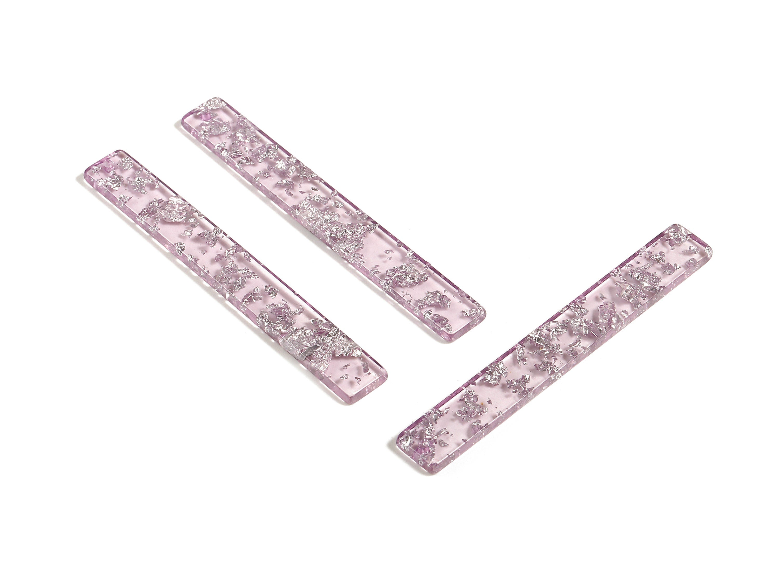 Acetate Stick Charm - Bar Earrings and Pendant - Purple Acrylic & Silver Confetti - Color Code: A375 - 59.7x7.8x2.5mm - AC1049-A375 - DOMEDBAZAAR
