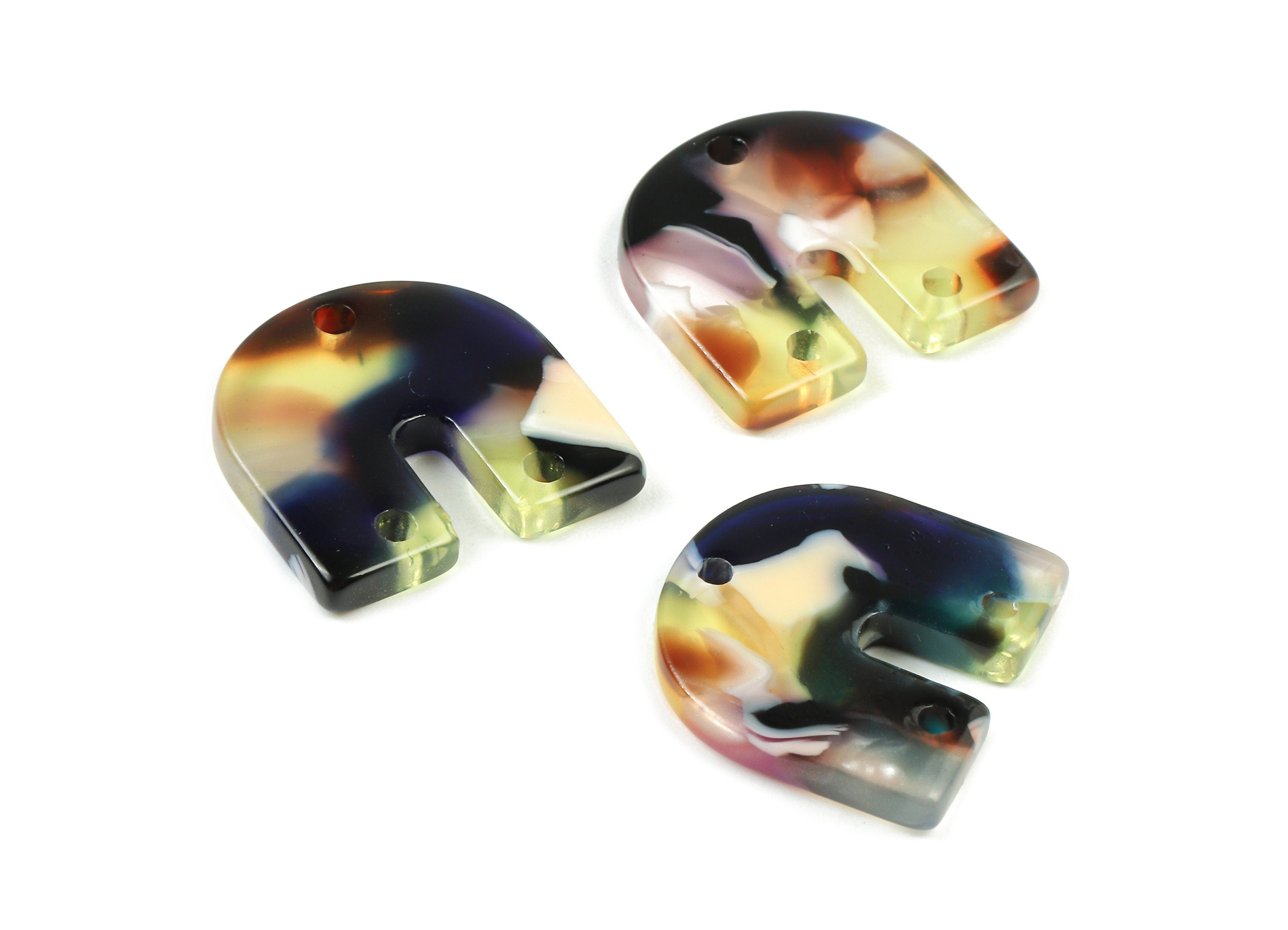 Acetate U Connectors with 3 Holes - Acetate U Earring and Pendant - Connector Findings - Color Code: A11 - 15.85x16.71x2.65mm - AC1353-A11 - DOMEDBAZAAR