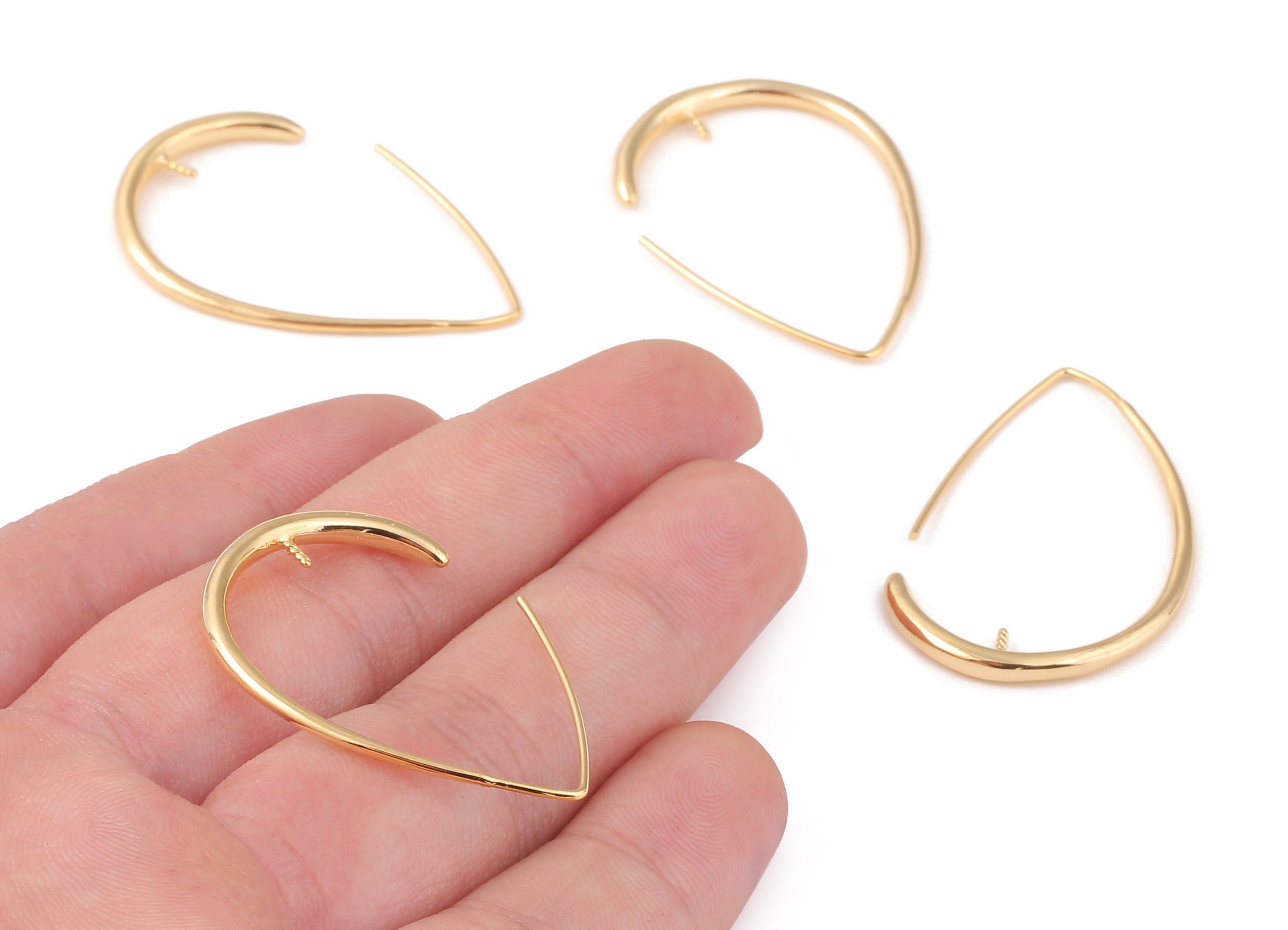 Brass Drop Earing Post - Brass Drop Earring Stud - 18K Real Gold Plated Brass - Jewelry Supplies - 36.41x25.57x2.71mm - RGP1063 - DOMEDBAZAAR