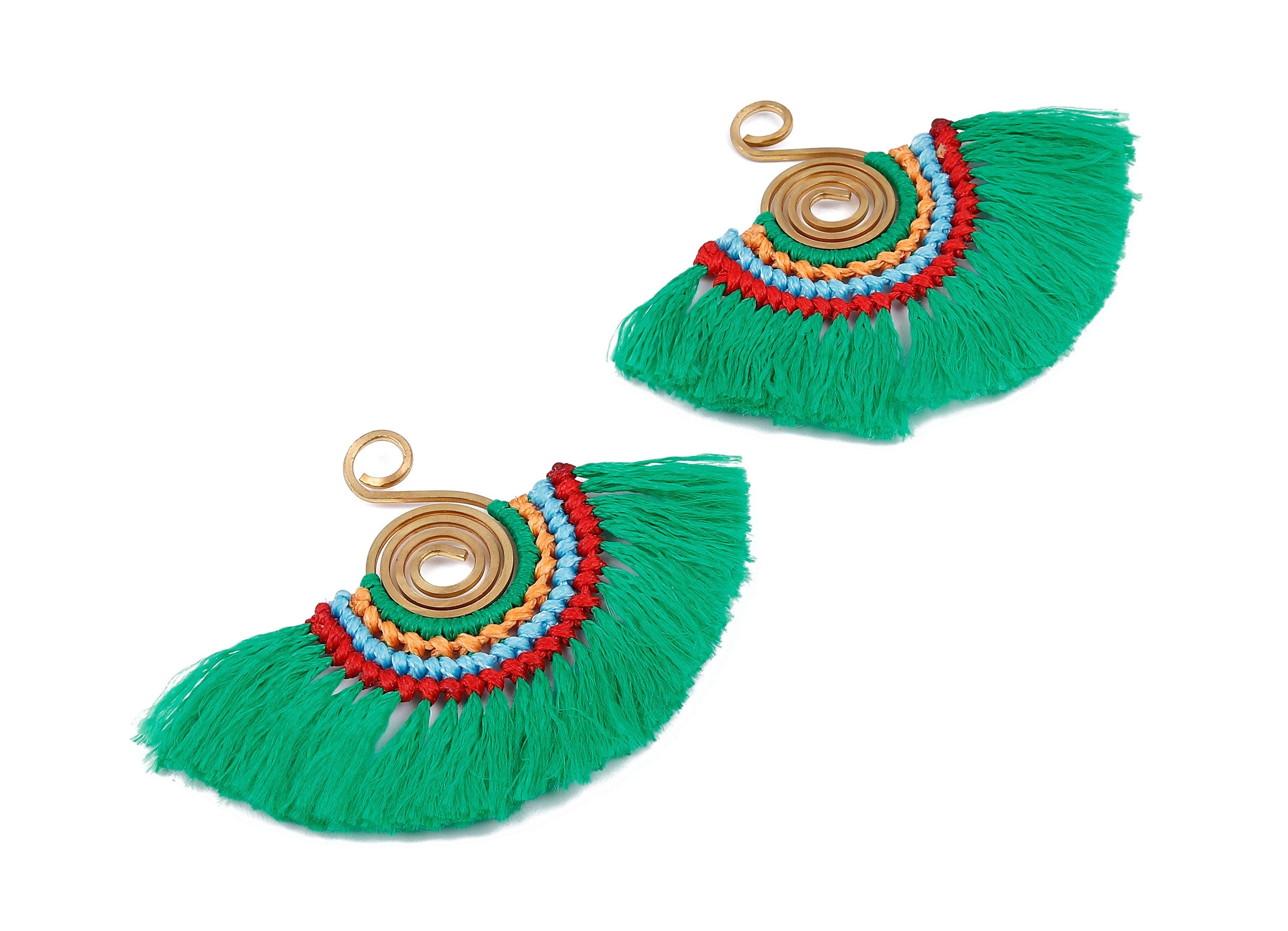 Fan Tassel Earring Charms with Brass - Tassel earring pendant - Fan Earrings Accessories - Jewelry Supplies - 81x69.19x3.34mm - TS1110 - DOMEDBAZAAR