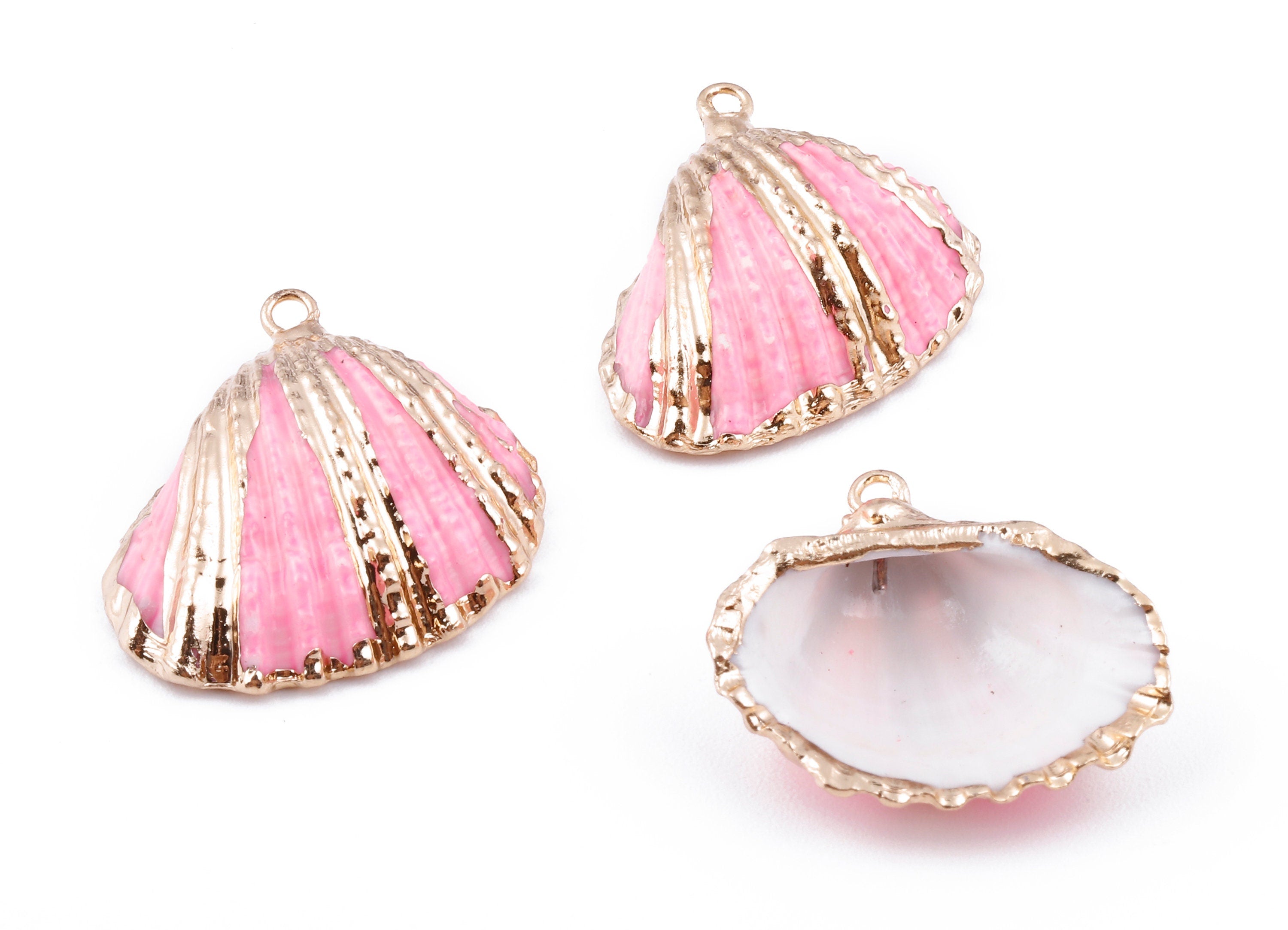 Mussel Shell Charms - Seashell Earrings and Pendant - Gold Tone Plated Earrings - 1 Hole - 28.36x25.92x1.56mm - SF1127B - DOMEDBAZAAR