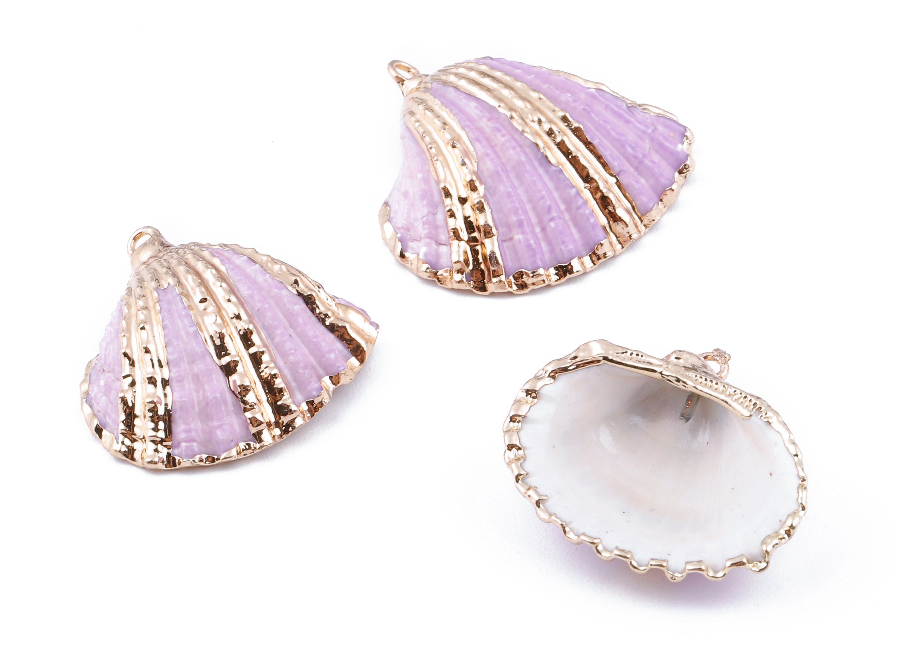 Mussel Shell Charms - Seashell Earrings and Pendant - Gold Tone Plated Earrings - 1 Hole - 28.36x25.92x1.56mm - SF1127D - DOMEDBAZAAR