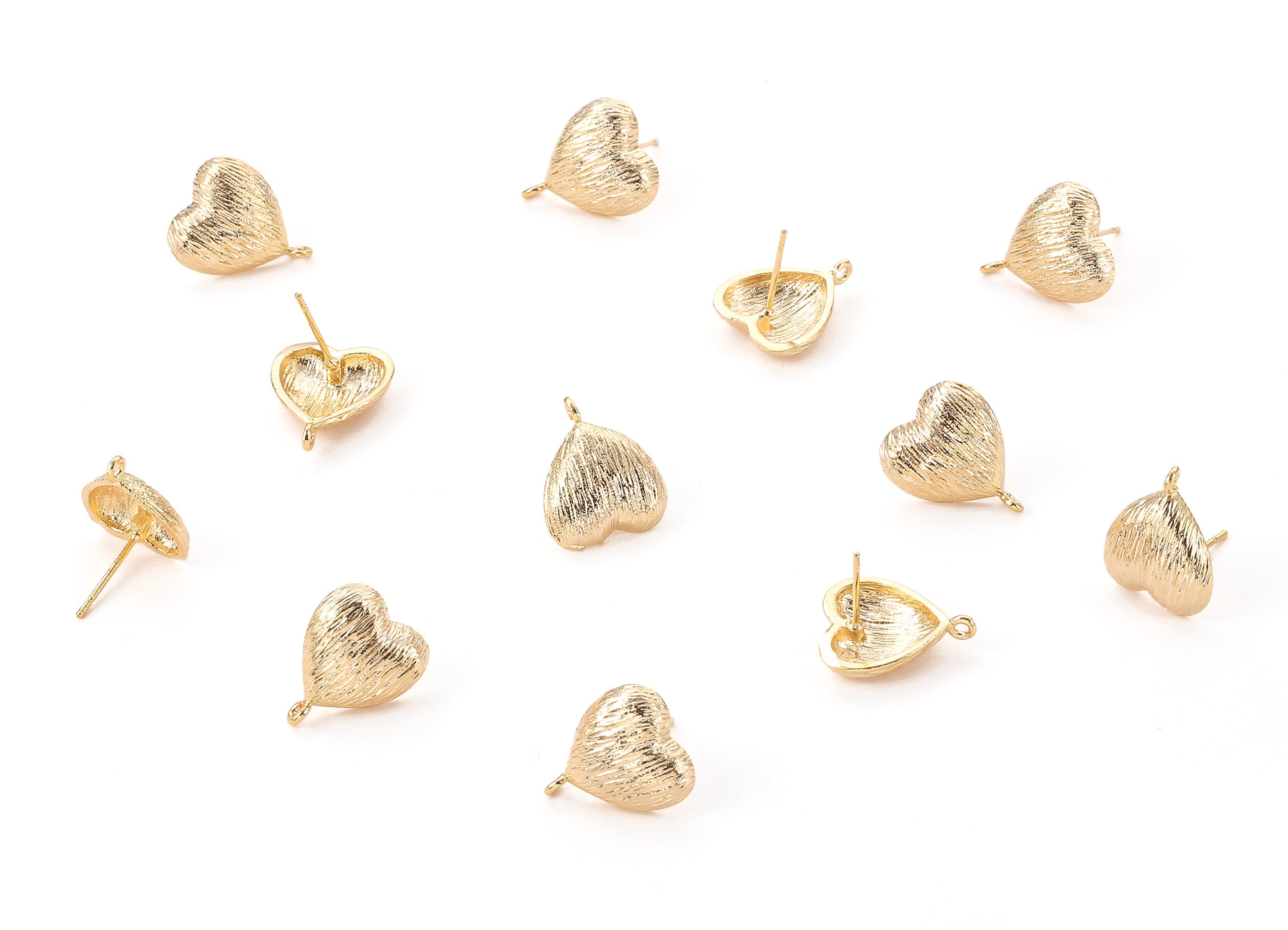 Brass Heart Earring Post - Brass Heart Earring Stud - 18K Real Gold Plated Brass - Jewelry Supplies - 116.19x13.45x1.11mm - RGP1071 - DOMEDBAZAAR
