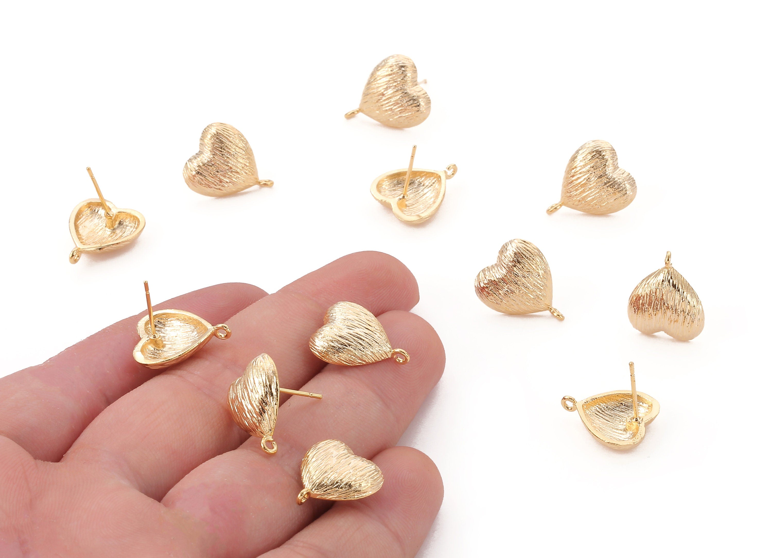Brass Heart Earring Post - Brass Heart Earring Stud - 18K Real Gold Plated Brass - Jewelry Supplies - 116.19x13.45x1.11mm - RGP1071 - DOMEDBAZAAR