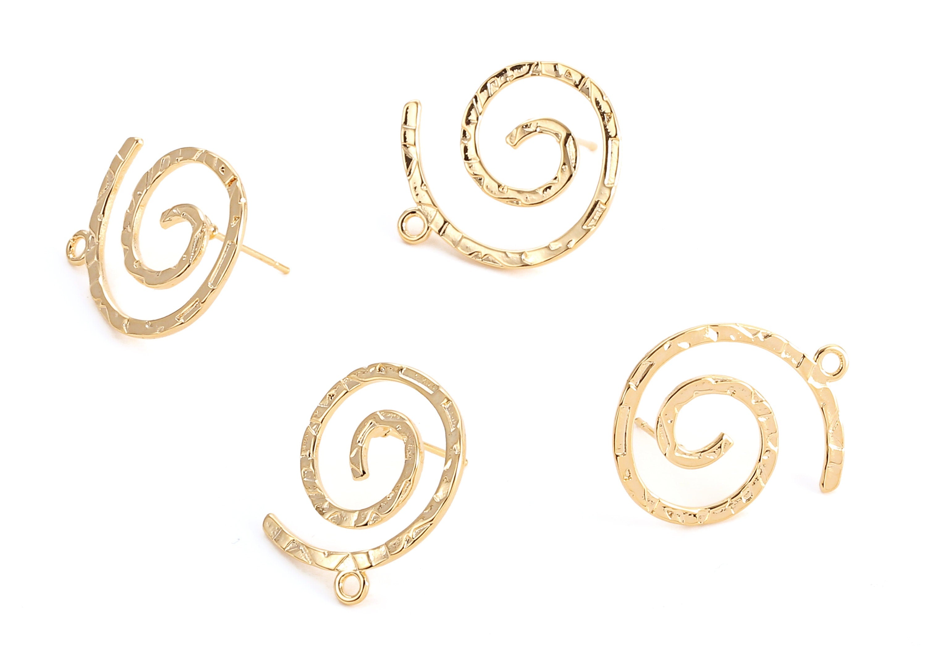 Brass Snails Earring Post - Brass Snails Earring Stud - 18K Real Gold Plated Brass - Jewelry Supplies - 22.72x22.49x1.35mm - RGP1077 - DOMEDBAZAAR