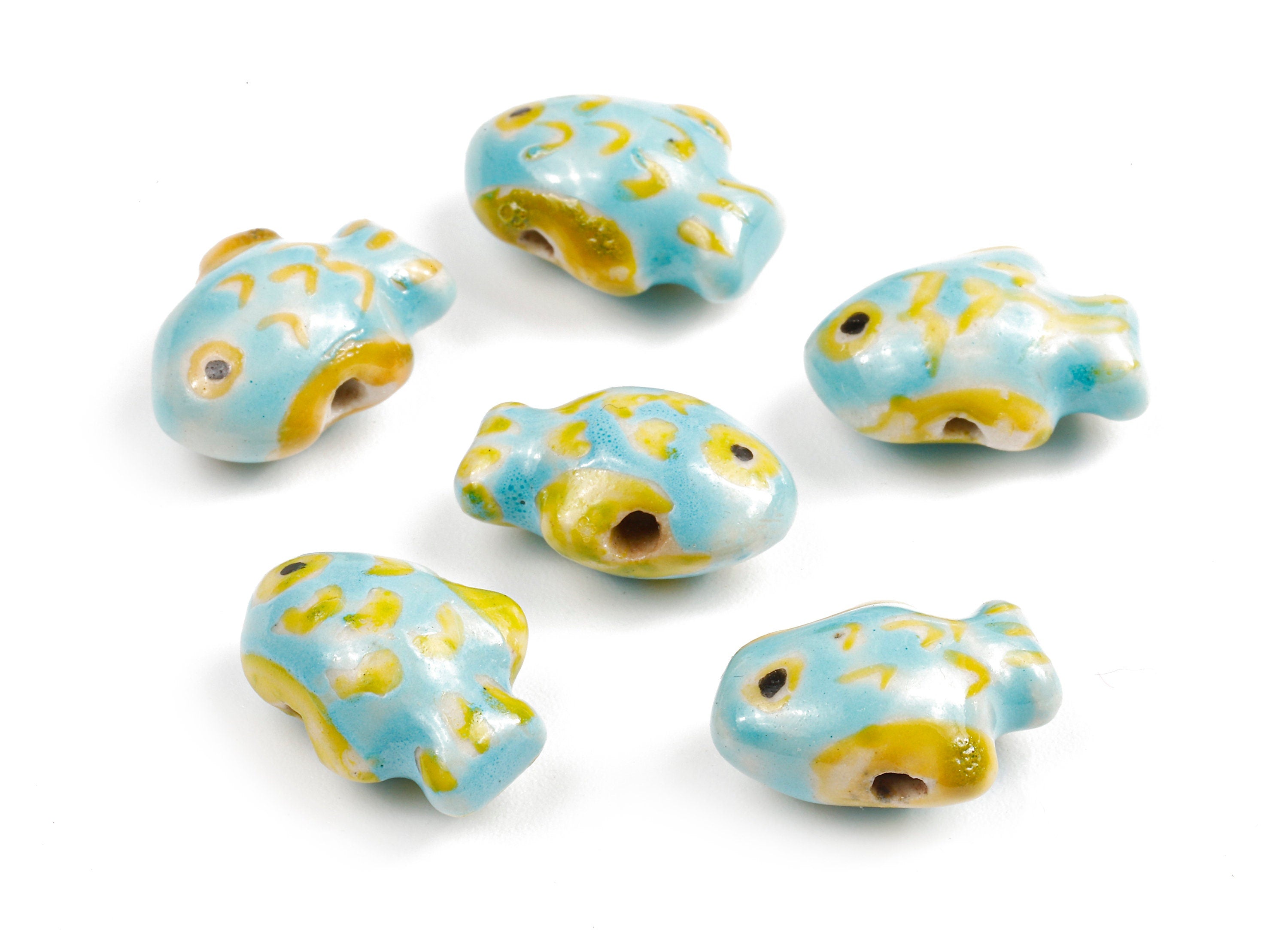 Glazed Ceramic Fish Beads - Carved Fish Beads - Handmade Beads - Necklace Beads - Connectors Beads - 17.81x13.48x9.01mm - NS1053 - DOMEDBAZAAR
