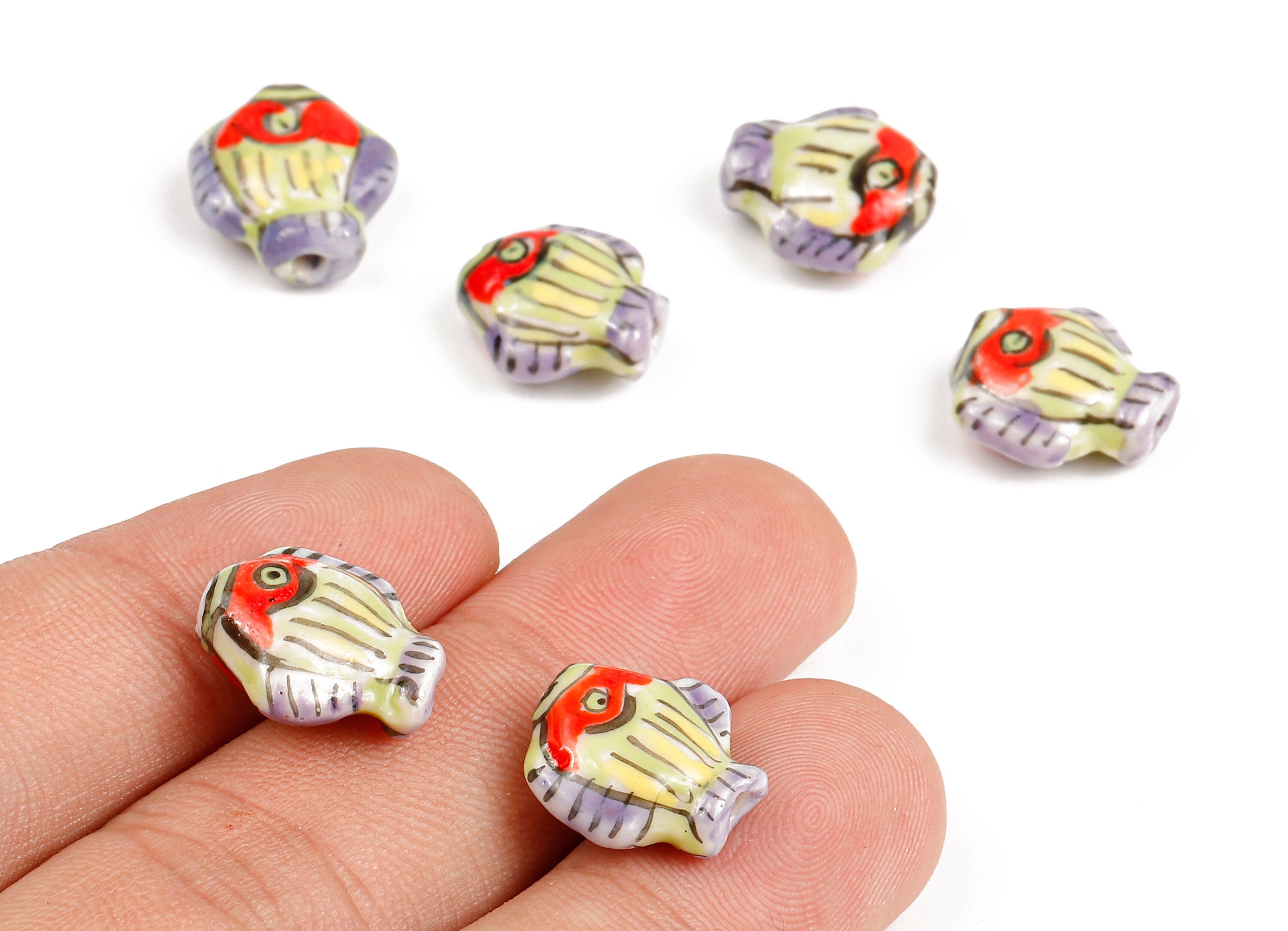 Glazed Ceramic Fish Beads - Carved Fish Beads - Handmade Beads - Necklace Beads - Connectors Beads - 14.3x13.65x6.42mm - NS1054 - DOMEDBAZAAR