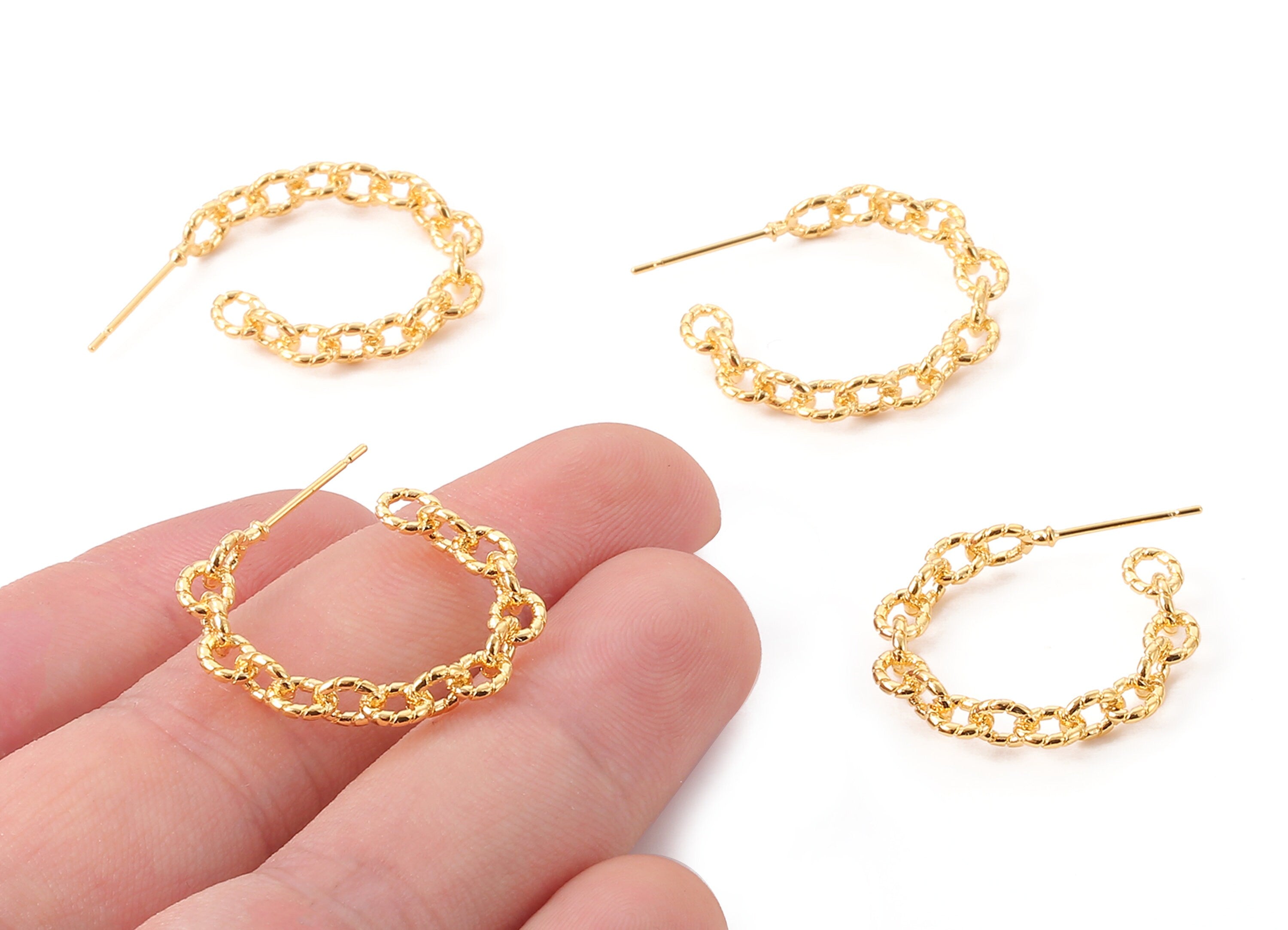 Brass C Earing Post - Brass C Earring Stud - 18K Real Gold Plated Brass - Jewelry Supplies - 29.95x25x1.03mm - RGP1048 - DOMEDBAZAAR