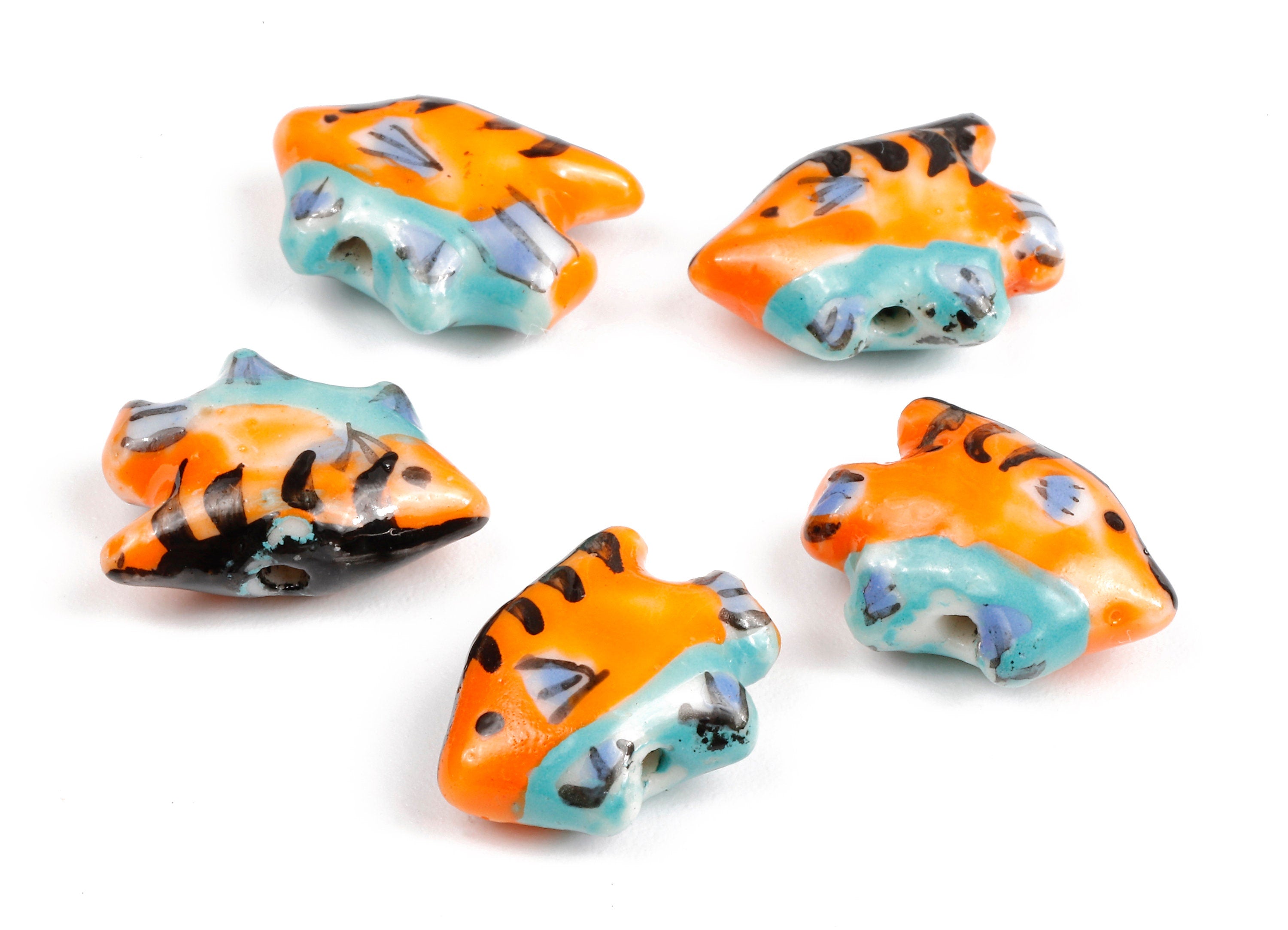 Glazed Ceramic Fish Beads - Carved Fish Beads - Handmade Beads - Necklace Beads - Connectors Beads - 15.63x11.92x6.31mm - NS1058 - DOMEDBAZAAR