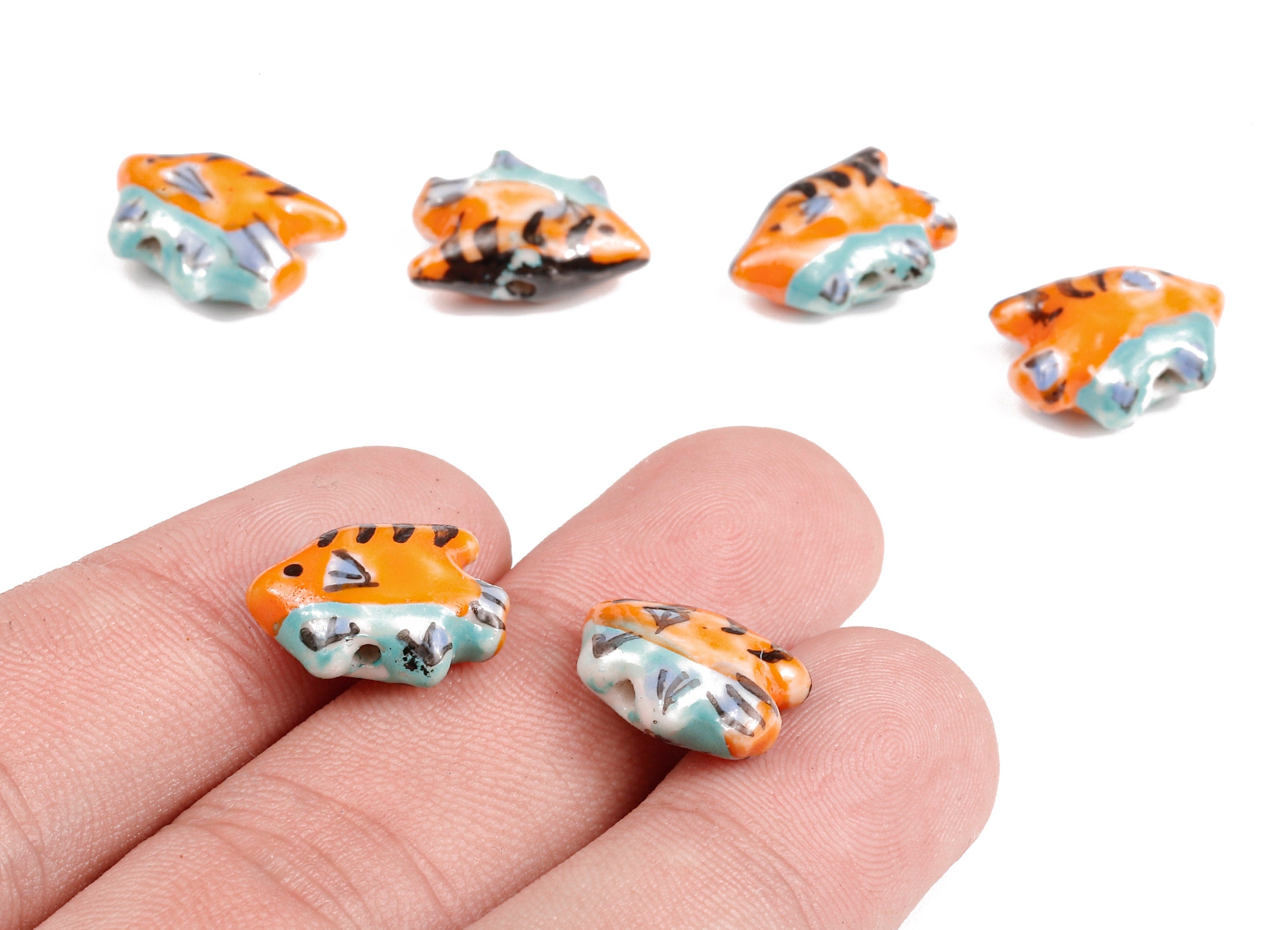 Glazed Ceramic Fish Beads - Carved Fish Beads - Handmade Beads - Necklace Beads - Connectors Beads - 15.63x11.92x6.31mm - NS1058 - DOMEDBAZAAR