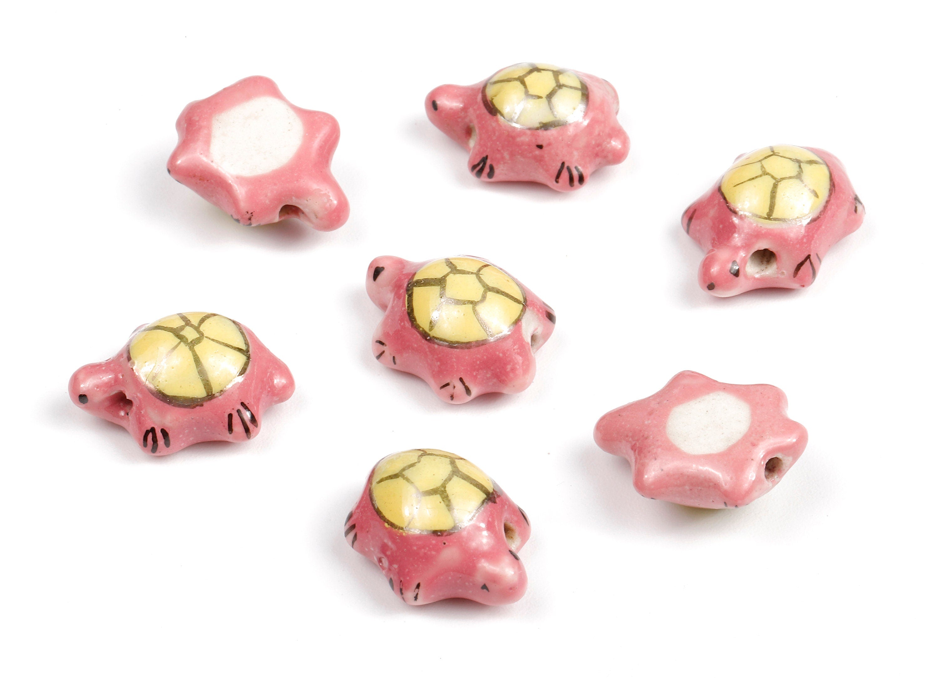 Glazed Ceramic Tortoise Beads - Carved Tortoise Beads - Handmade Beads - Necklace Beads - Connectors Beads - 19.4x14.18x9.16mm - NS1056 - DOMEDBAZAAR