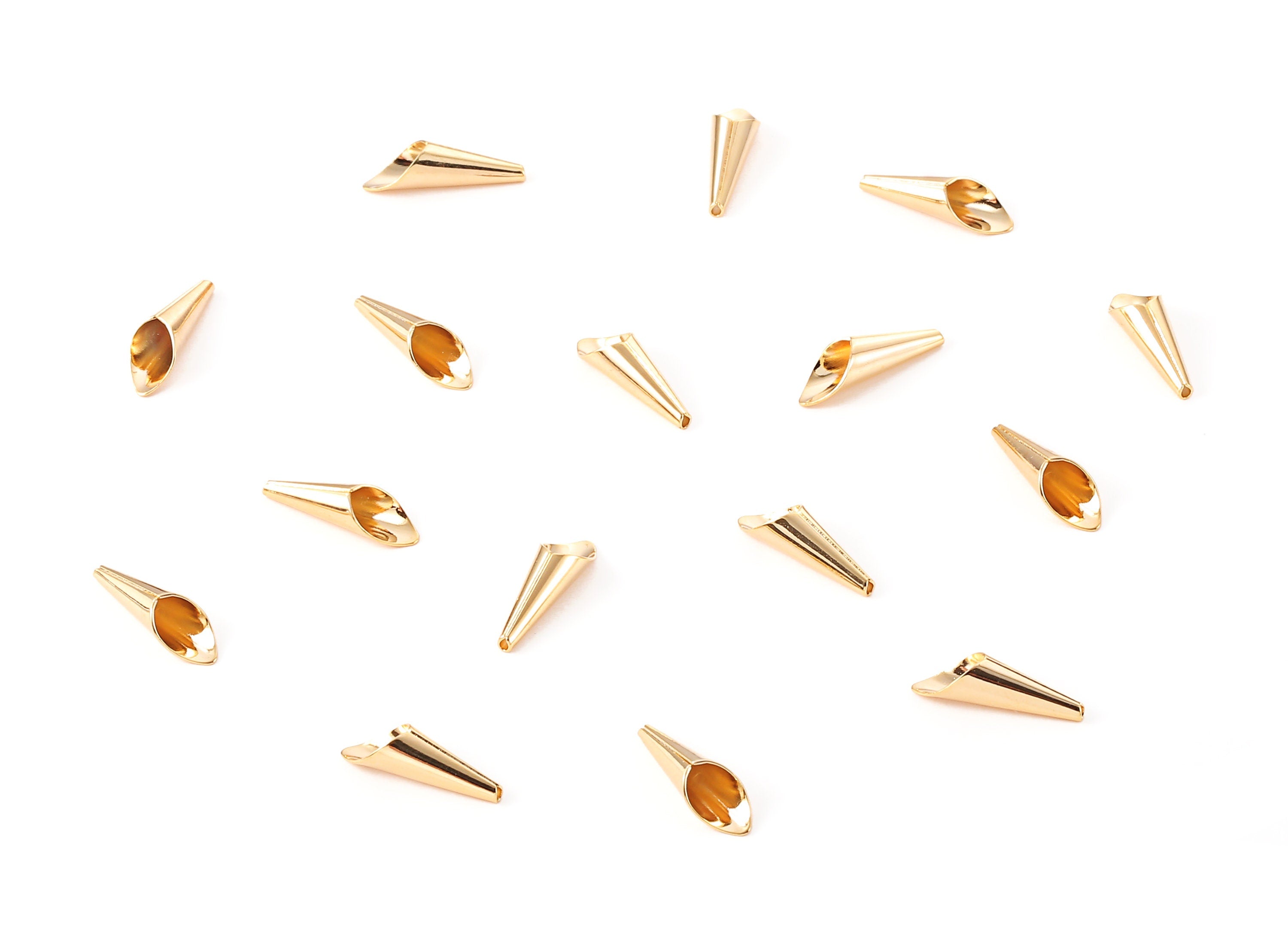 Brass Bead Cap - Brass Blank Cone Caps - 18K Real Gold Plated Brass Small Pendant Finding - Jewelry Supplies - 15.07x4.94x0.39mm - RGP1090 - DOMEDBAZAAR