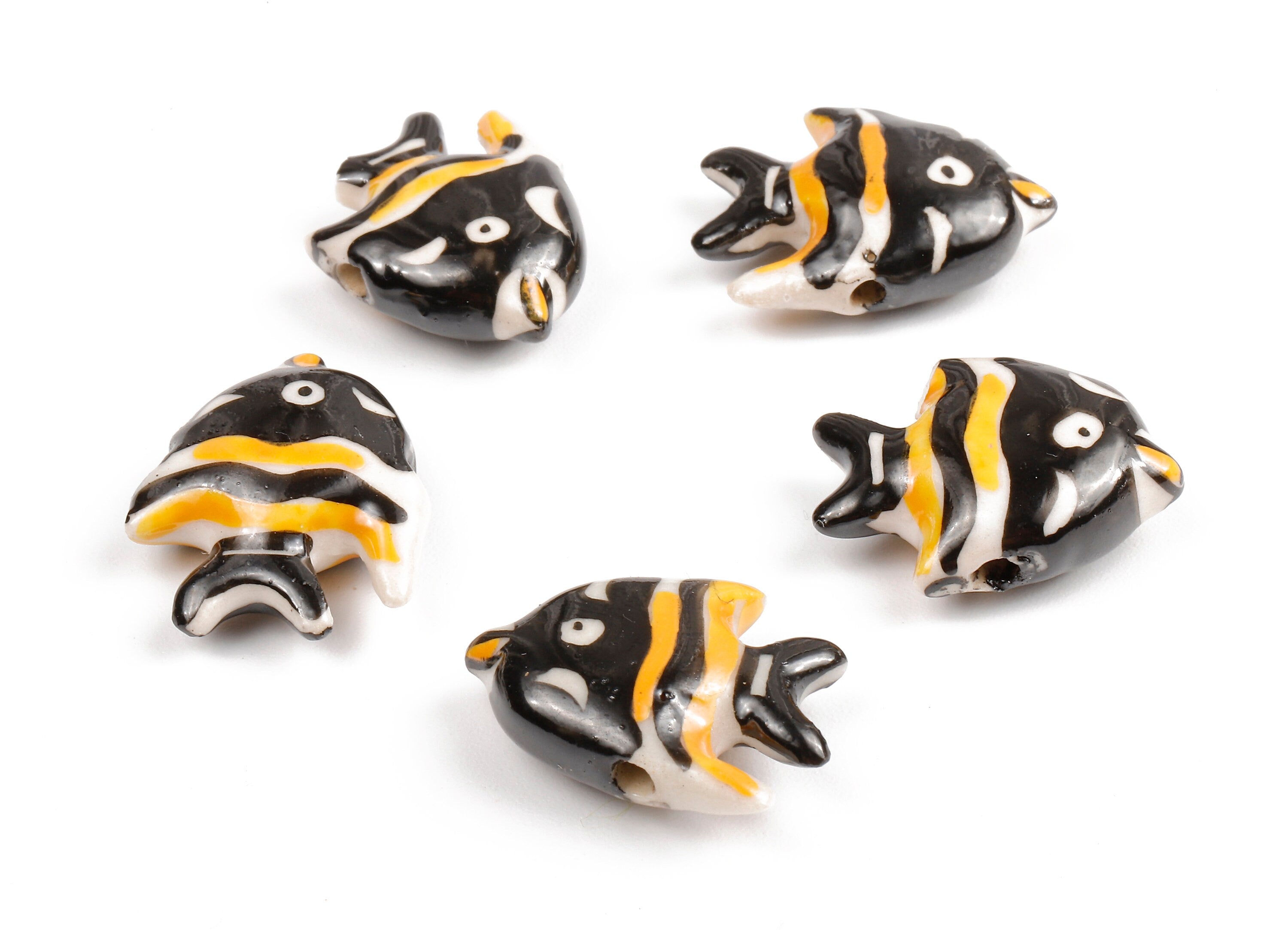 Glazed Ceramic Fish Beads - Carved Fish Beads - Handmade Beads - Necklace Beads - Connectors Beads - 22.29x16.78x6.87mm - NS1061 - DOMEDBAZAAR
