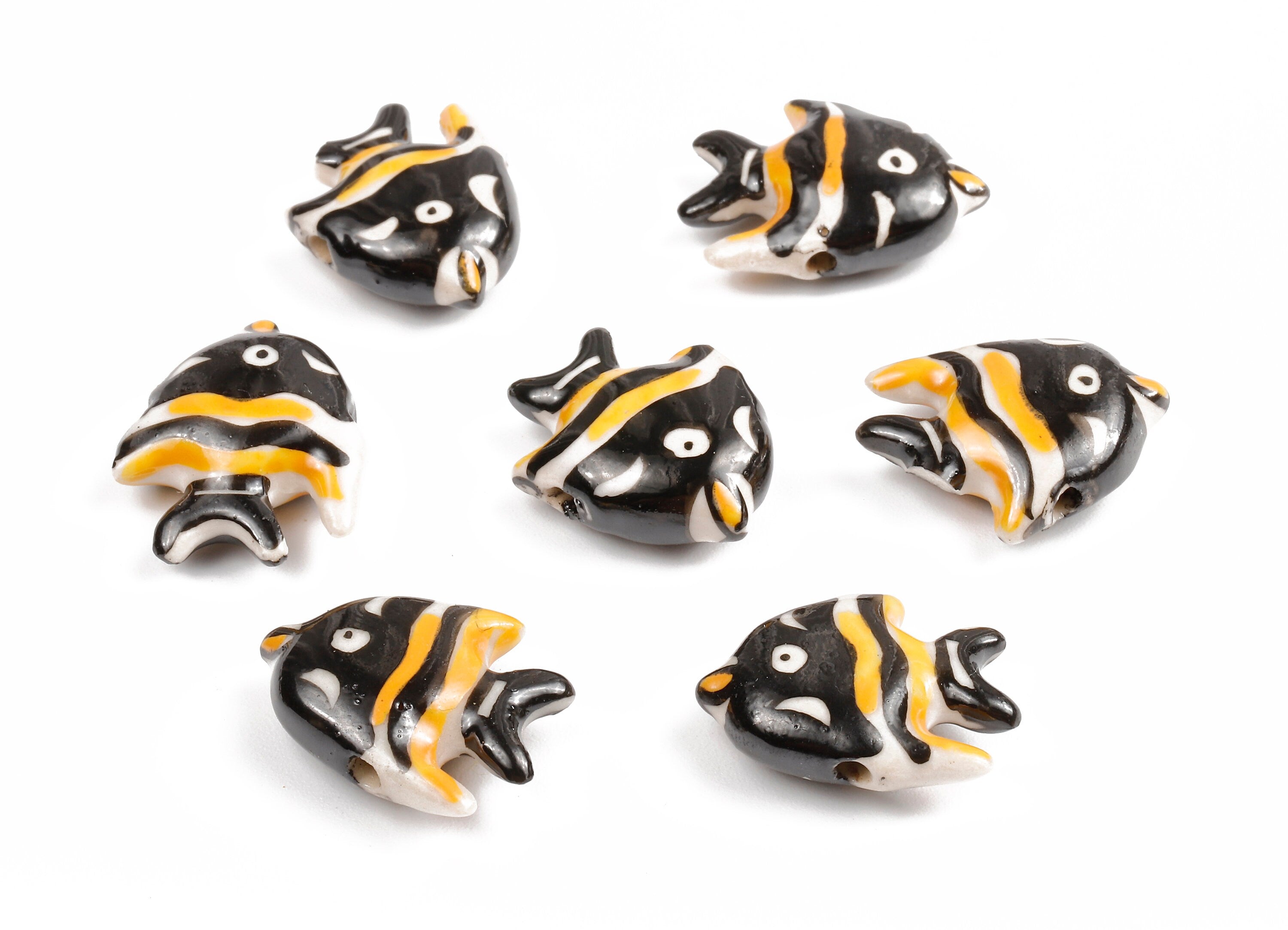 Glazed Ceramic Fish Beads - Carved Fish Beads - Handmade Beads - Necklace Beads - Connectors Beads - 22.29x16.78x6.87mm - NS1061 - DOMEDBAZAAR