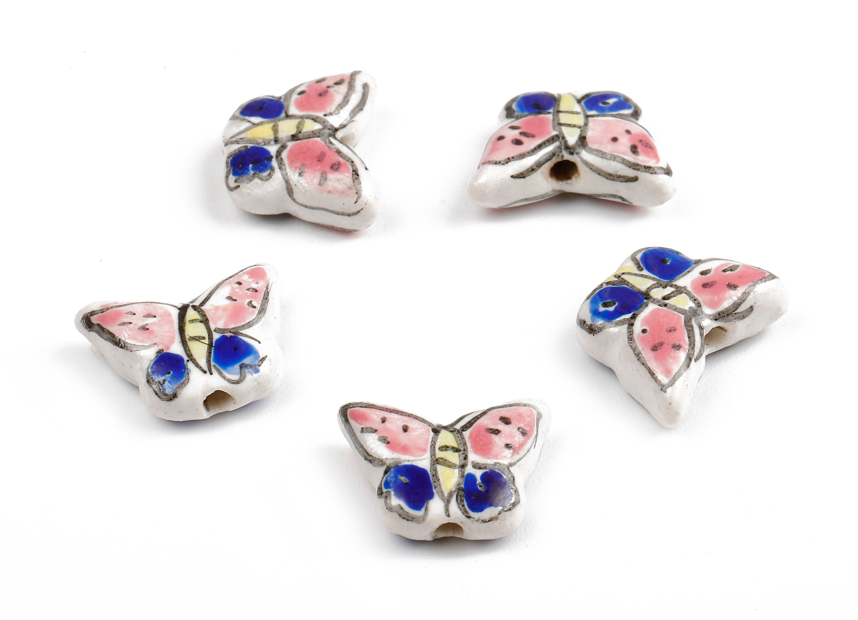 Glazed Ceramic Butterfly Beads - Carved Butterfly Beads - Handmade Beads - Necklace Beads - Connectors Beads - 17.16x11.49x5.84mm - NS1052 - DOMEDBAZAAR