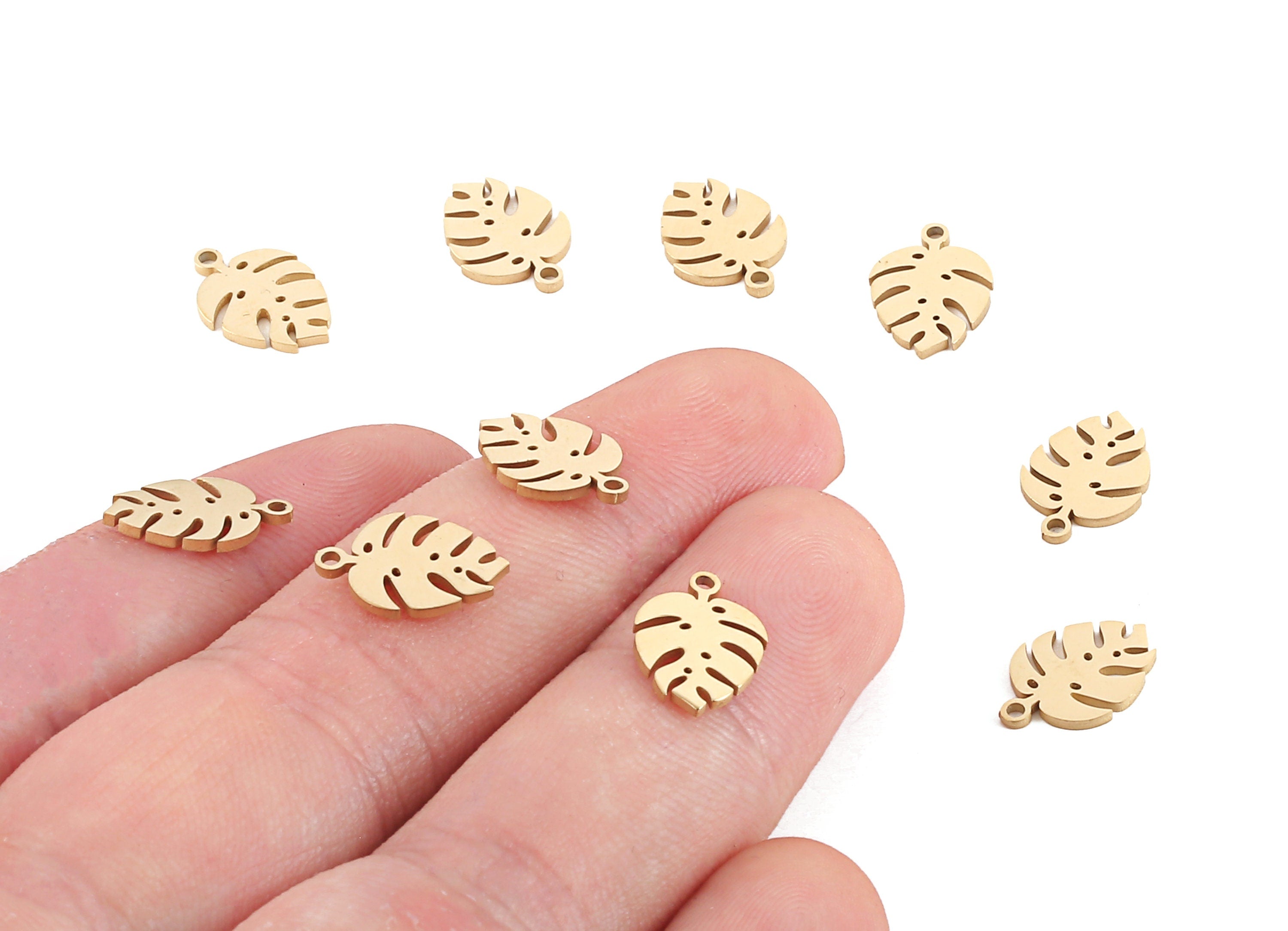 Brass Monstera Earring Charms - Brass Leaf Earring Pendant - 18K Real Gold Plated Brass - Jewelry Supplies - 12.59x8.76x0.94mm - RGP1186 - DOMEDBAZAAR