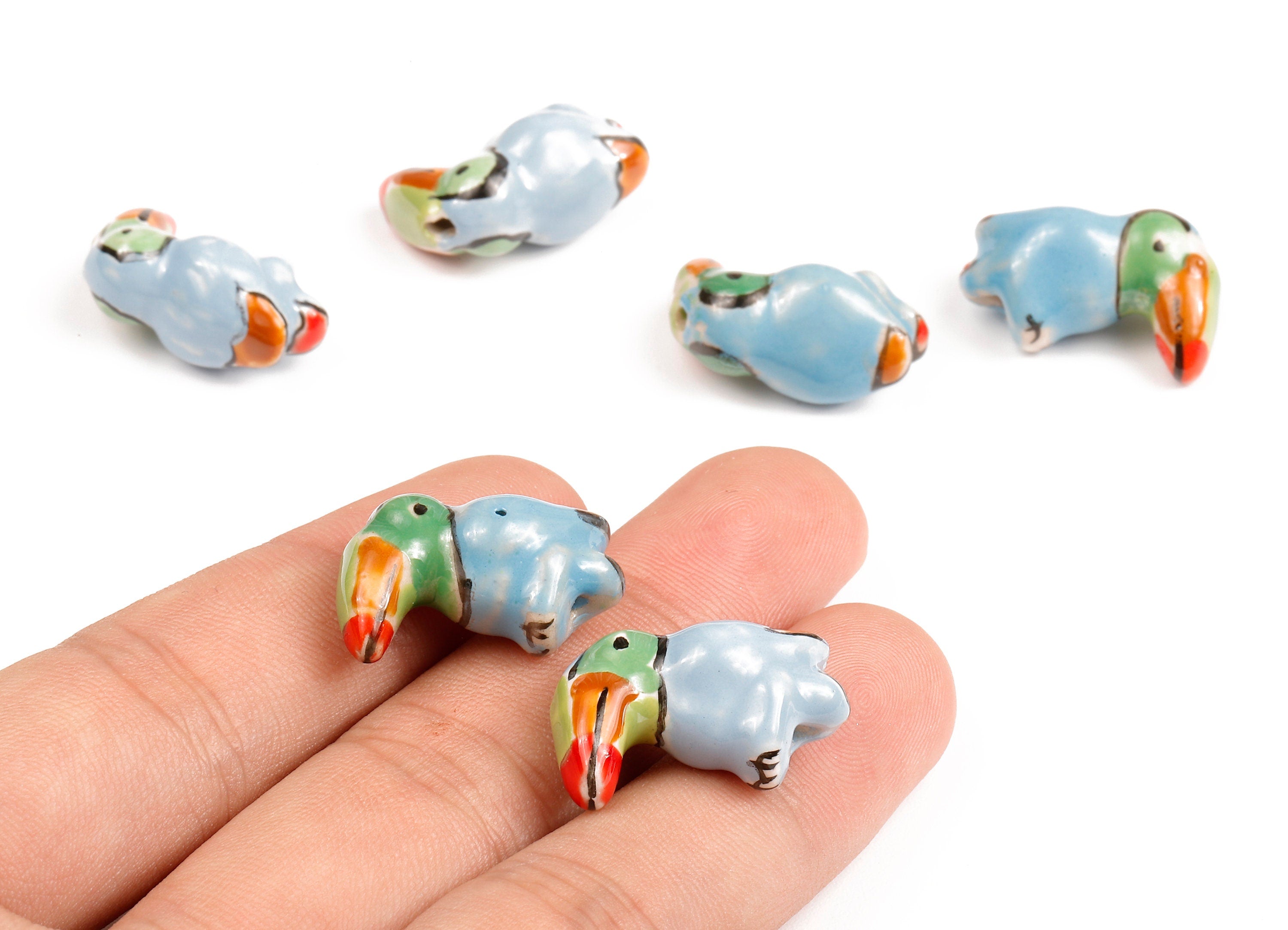 Glazed Ceramic Bird Beads - Carved Bird Beads - Handmade Beads - Necklace Beads - Connectors Beads - 23.06x16.54x11.97mm - NS1060 - DOMEDBAZAAR