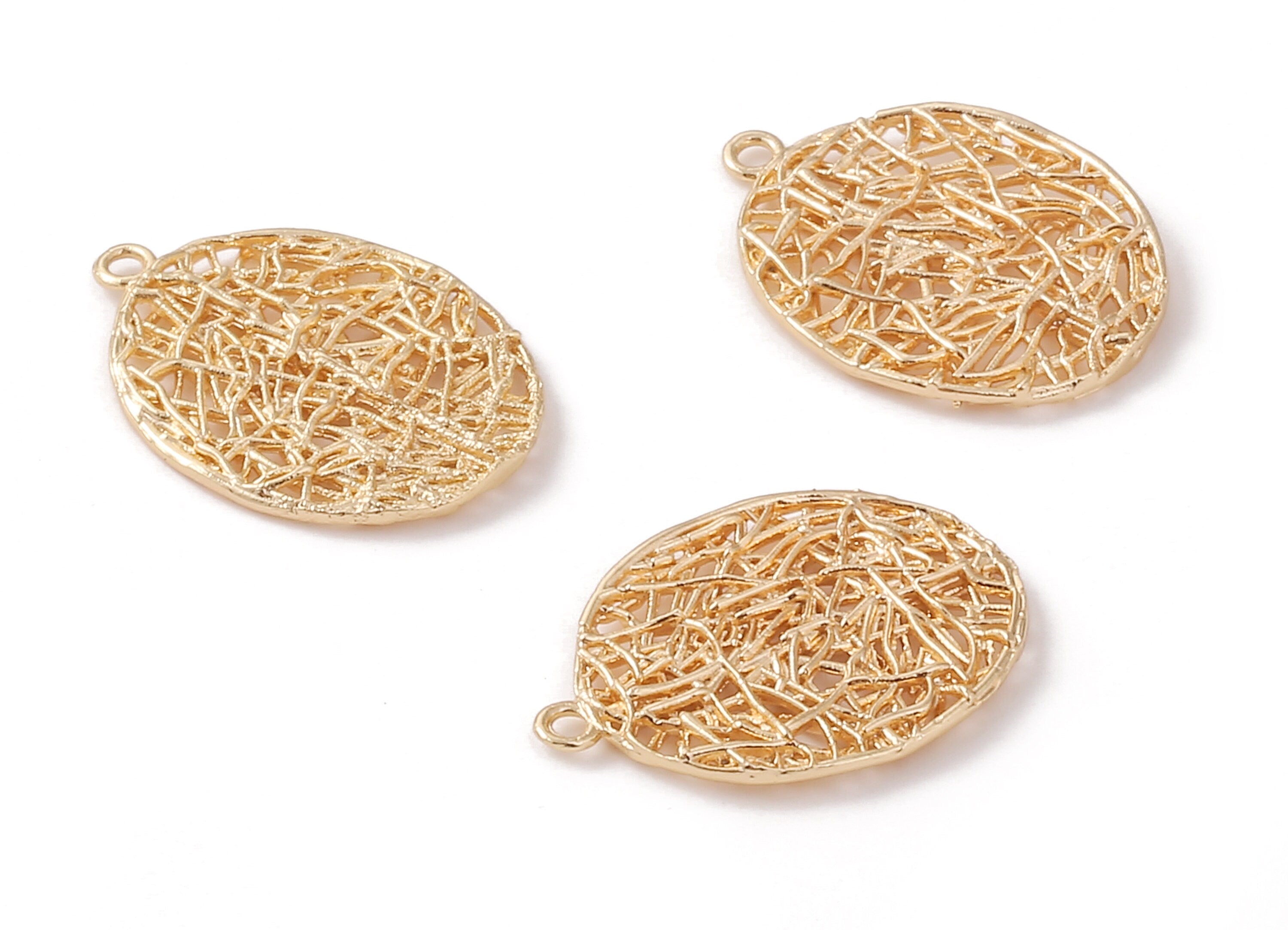 Brass Oval Earring Charms - Brass Oval Earring Pendant - 18K Real Gold Plated Brass - Jewelry Supplies - 24.66x17.94x1.31mm - RGP1145 - DOMEDBAZAAR